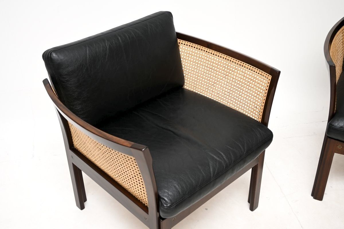 Pair Of Vintage Danish Mahogany And Leather Armchairs By Illum Wikkelso. photo 3835.0