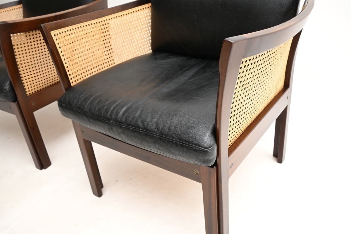 Pair Of Vintage Danish Mahogany And Leather Armchairs By Illum Wikkelso. photo vintage