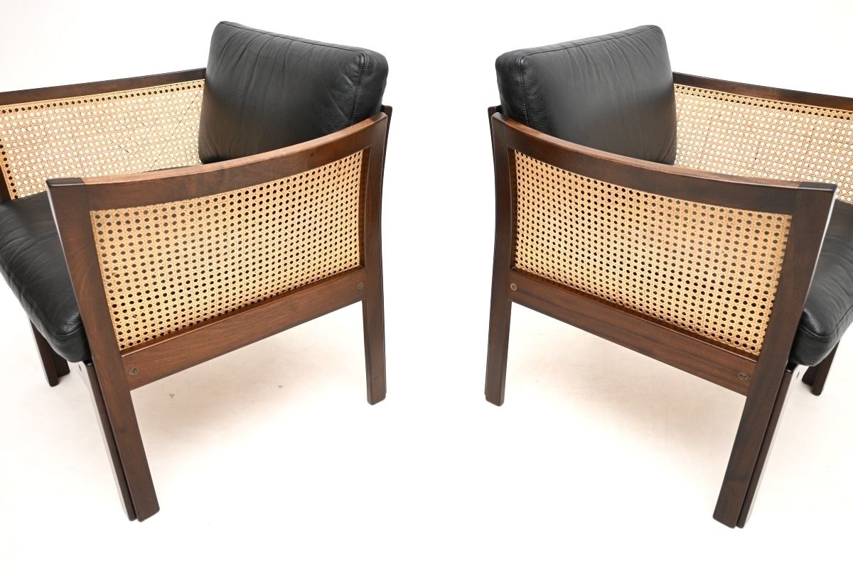 photo for sale Pair Of Vintage Danish Mahogany And Leather Armchairs By Illum Wikkelso.