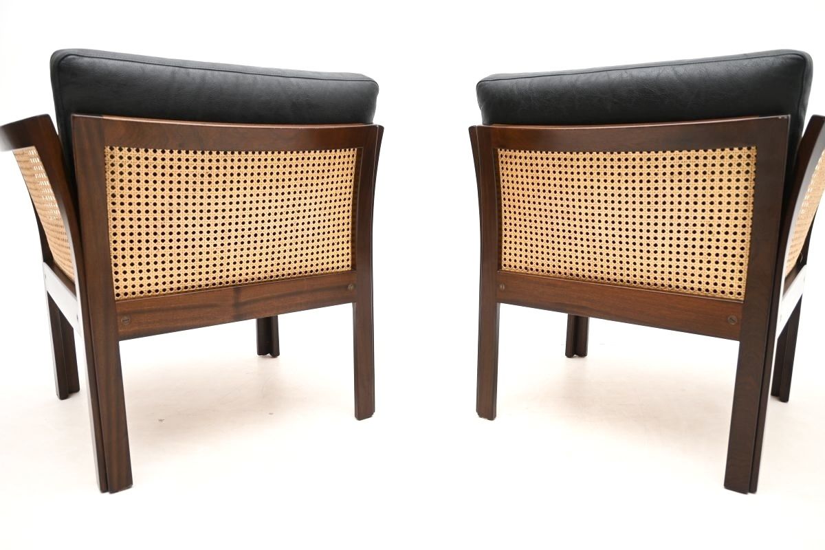 Furniture Pair Of Vintage Danish Mahogany And Leather Armchairs By Illum Wikkelso. photo