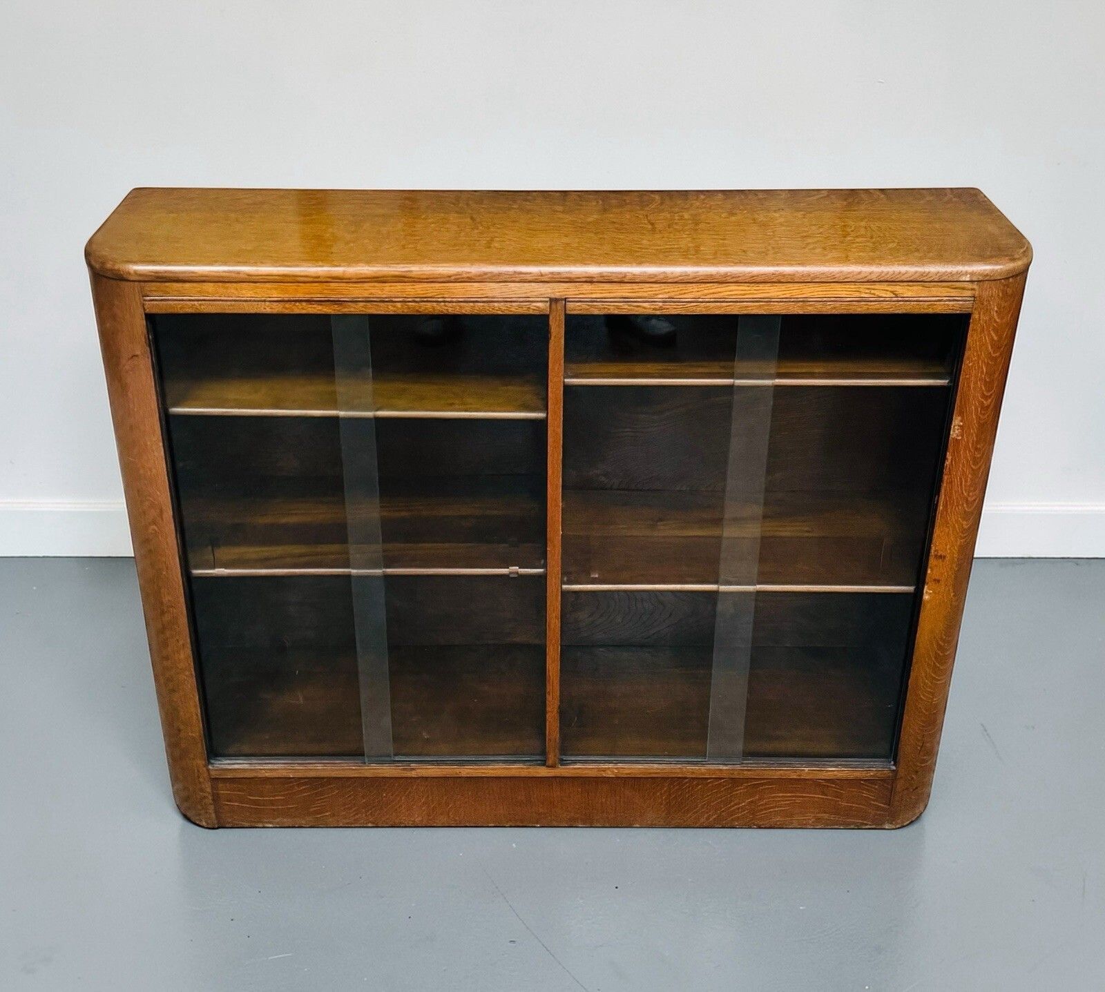 Antique Solid Oak Bookcase Art Deco Curved Odeon Style C1930s Superior Quality photo Furniture