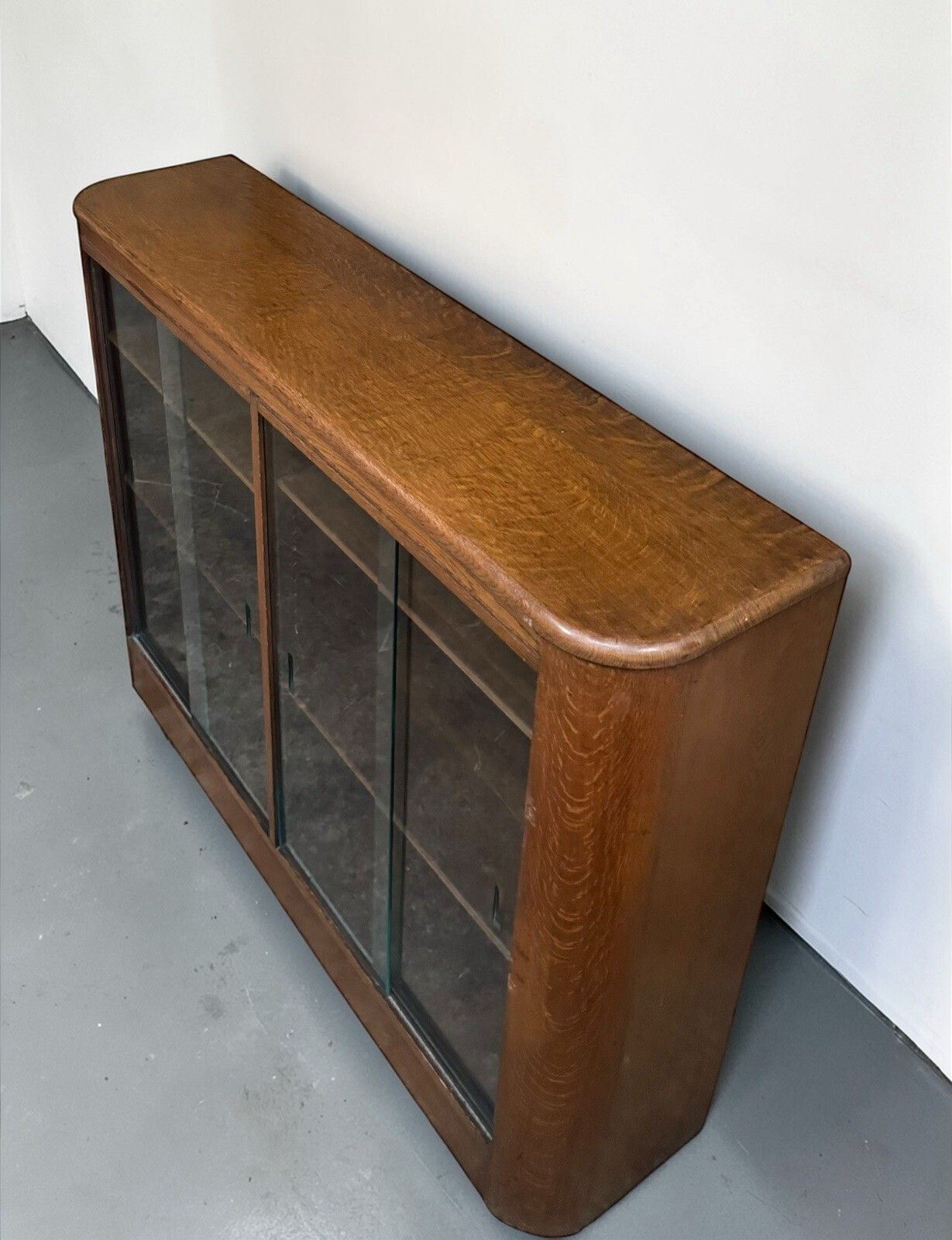 photo furniture Antique Solid Oak Bookcase Art Deco Curved Odeon Style C1930s Superior Quality