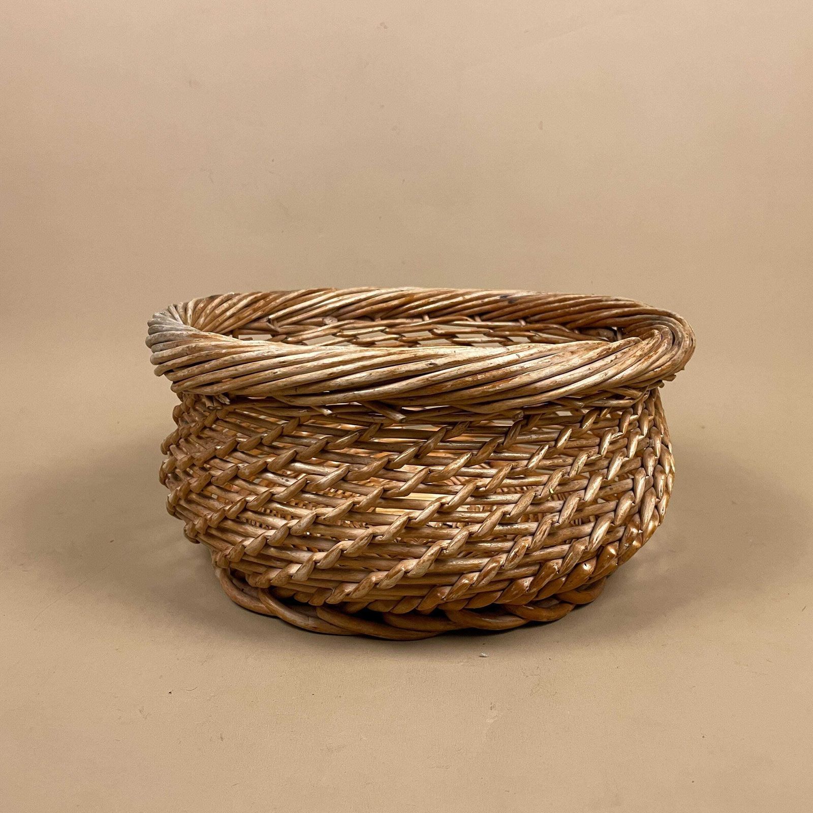 Vintage Wicker Blanket Basket Willow Storage Basket Rustic Farmhouse Decor photo for sale
