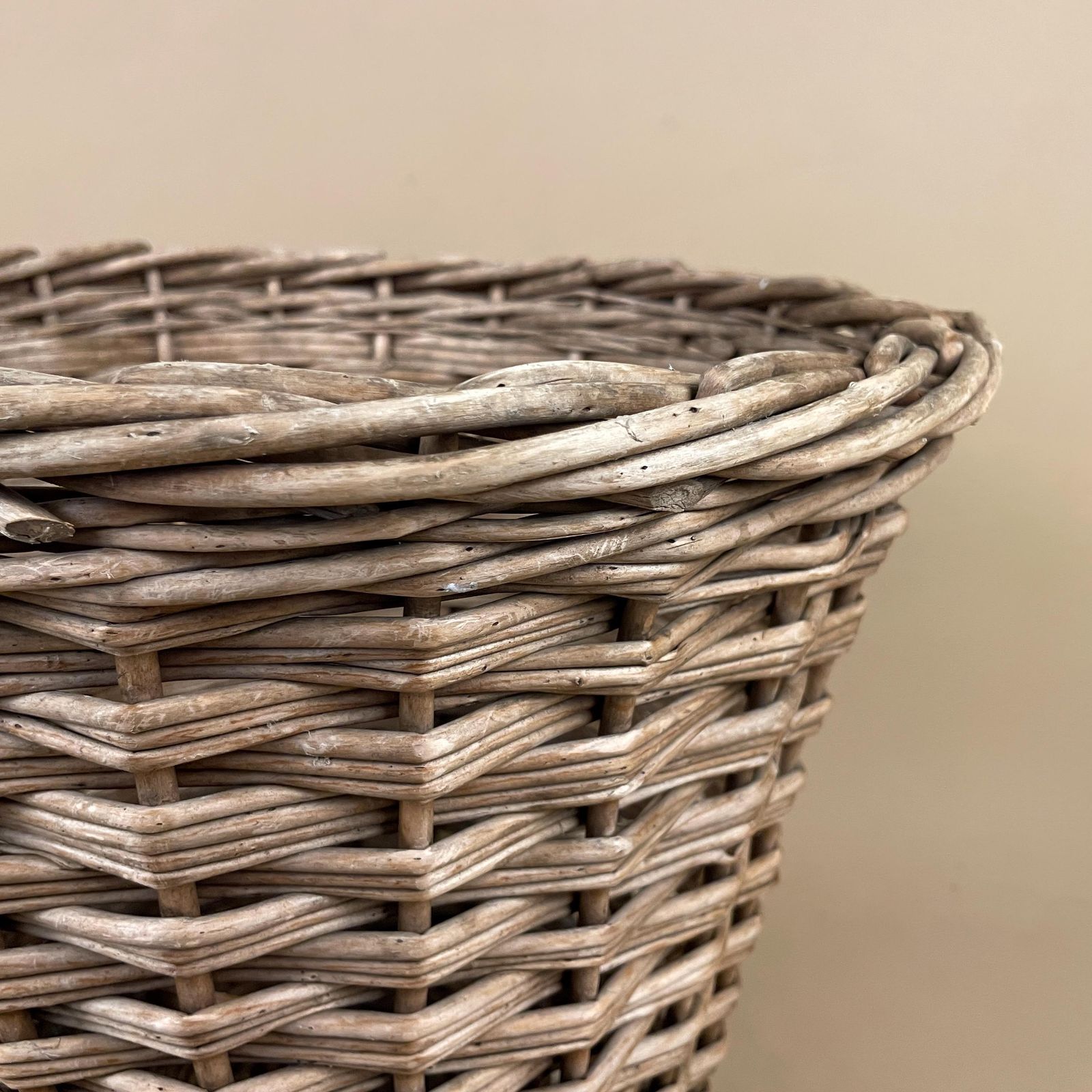 Vintage Wicker Paper Bin Basket Round Willow Waste Rustic Farmhouse Decor Plant Pot Basket photo for sale