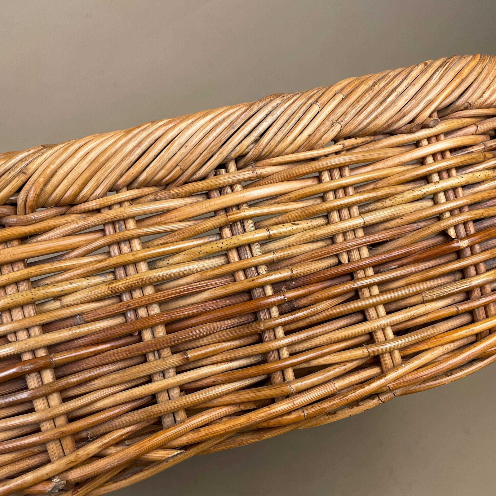 photo for sale Vintage Wicker Storage Basket With Handles Rustic Farmhouse Display Tray Grocery Bakery Basket
