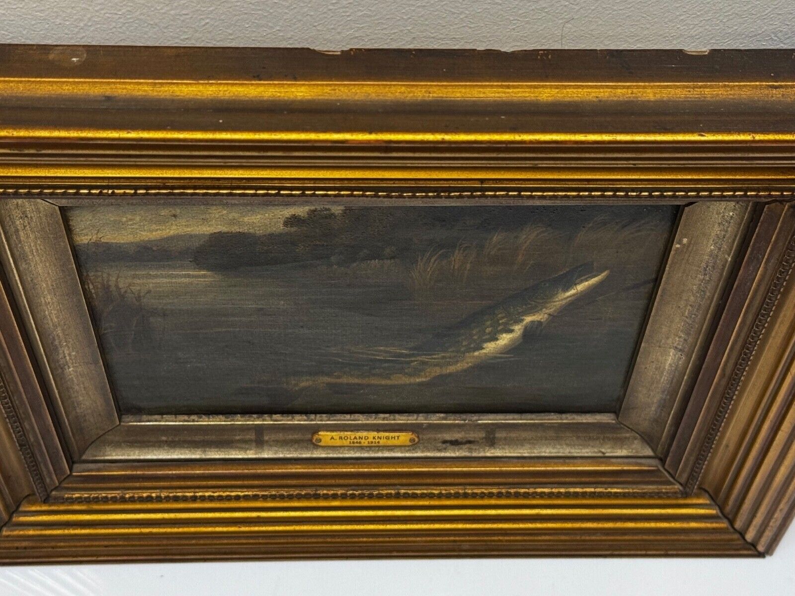 Angling Oil Painting Northern Pike Surfacing Caught By Arthur Roland Knight 1890 photo buy