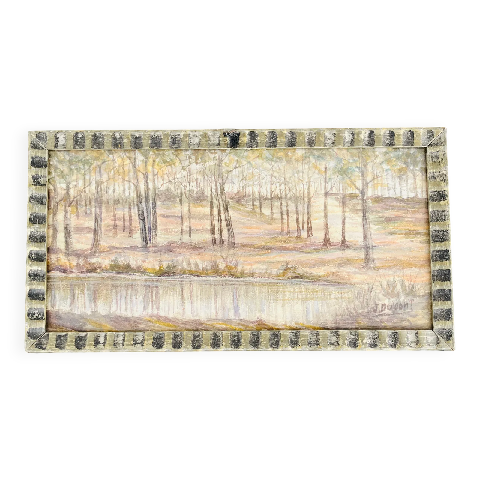 Belgische aquarel – Vijver in het bos bij Chevetogne, gesigneerd J. Dupont