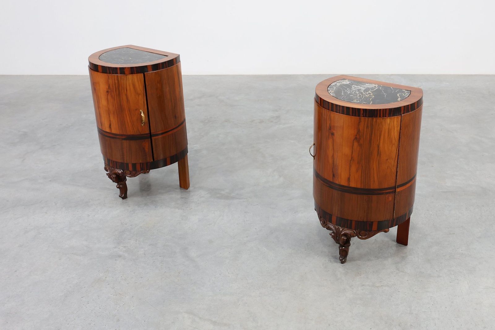 photo buy Art Deco Walnut And Marble Nightstands, Italy, 1920s, Set Of 2
