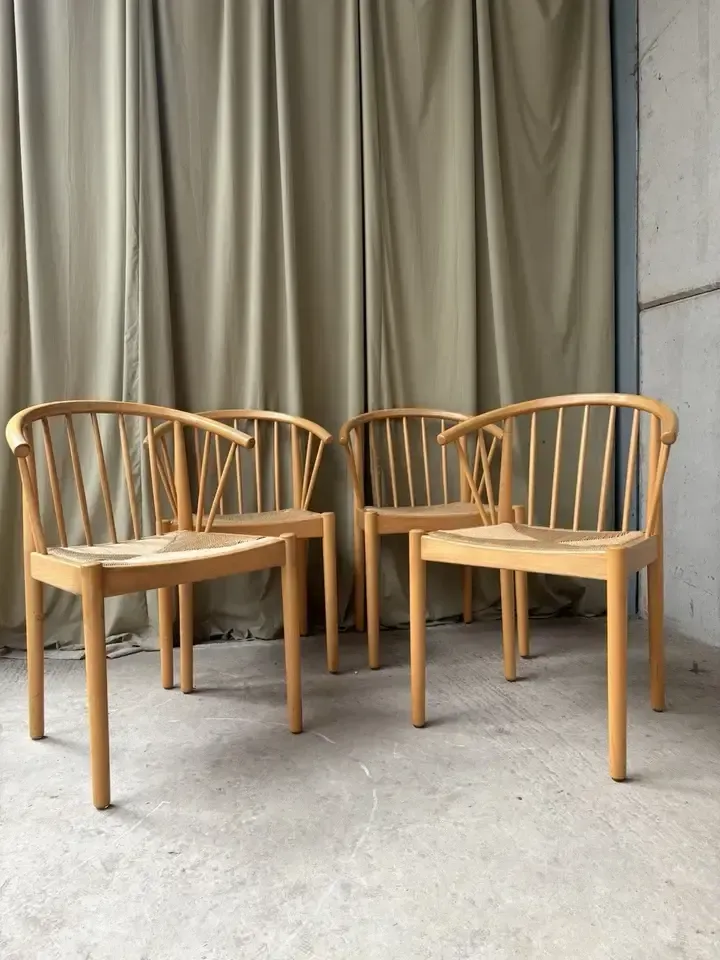 Vtg Late Mid Century Set 4 Danish Papercord Dining Chairs Wishbone Scandi photo furniture