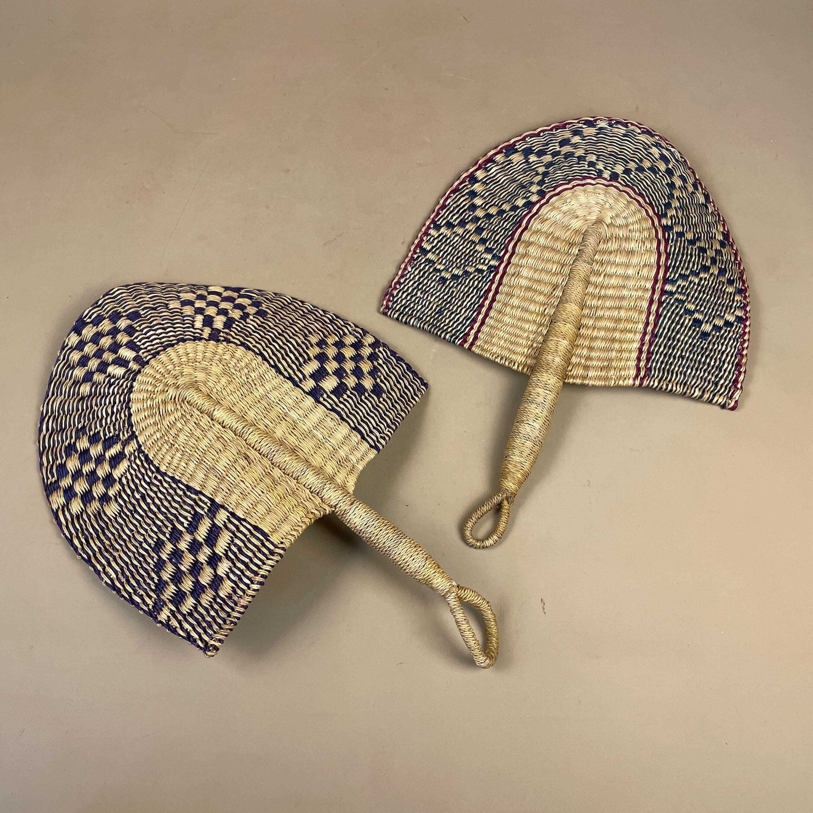 African Elephant Grass Fans Pair Handwoven Ghana Wall Decor Hand Fan Bolga photo vinterior