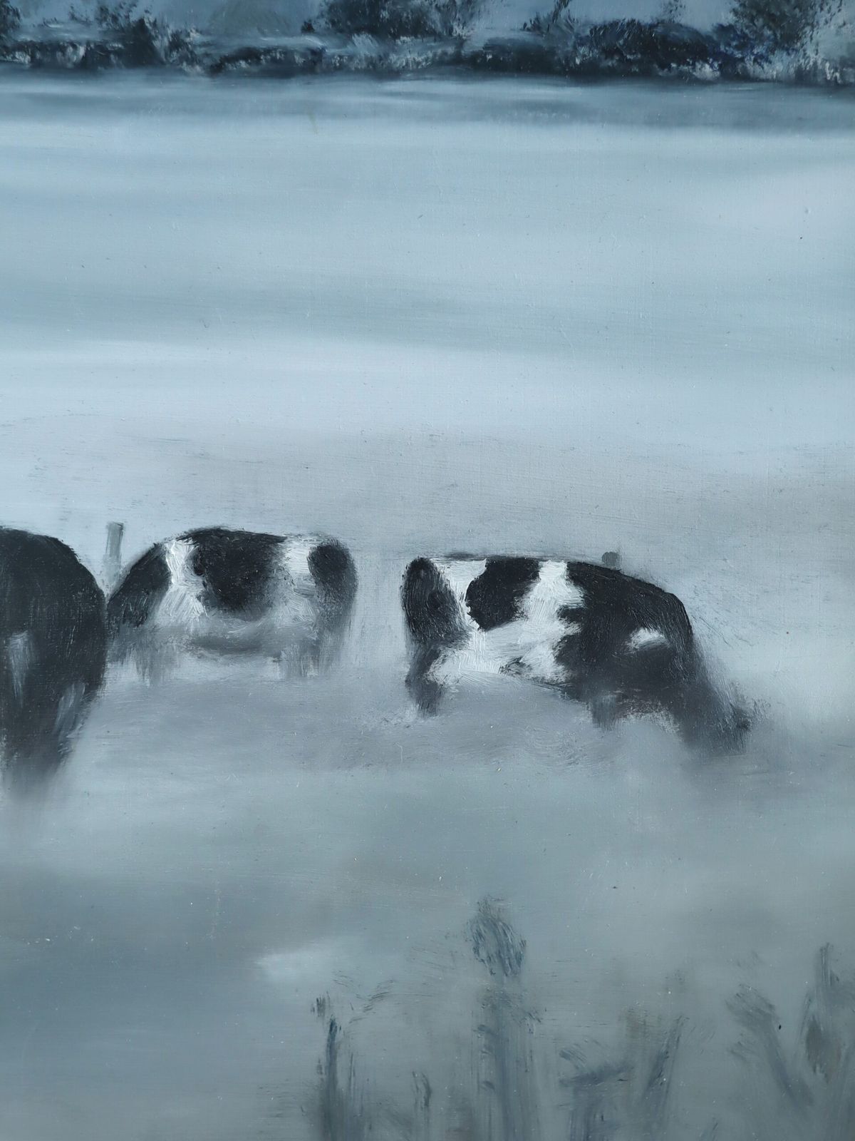 photo for sale Friesians In The Mist Oil On Board.