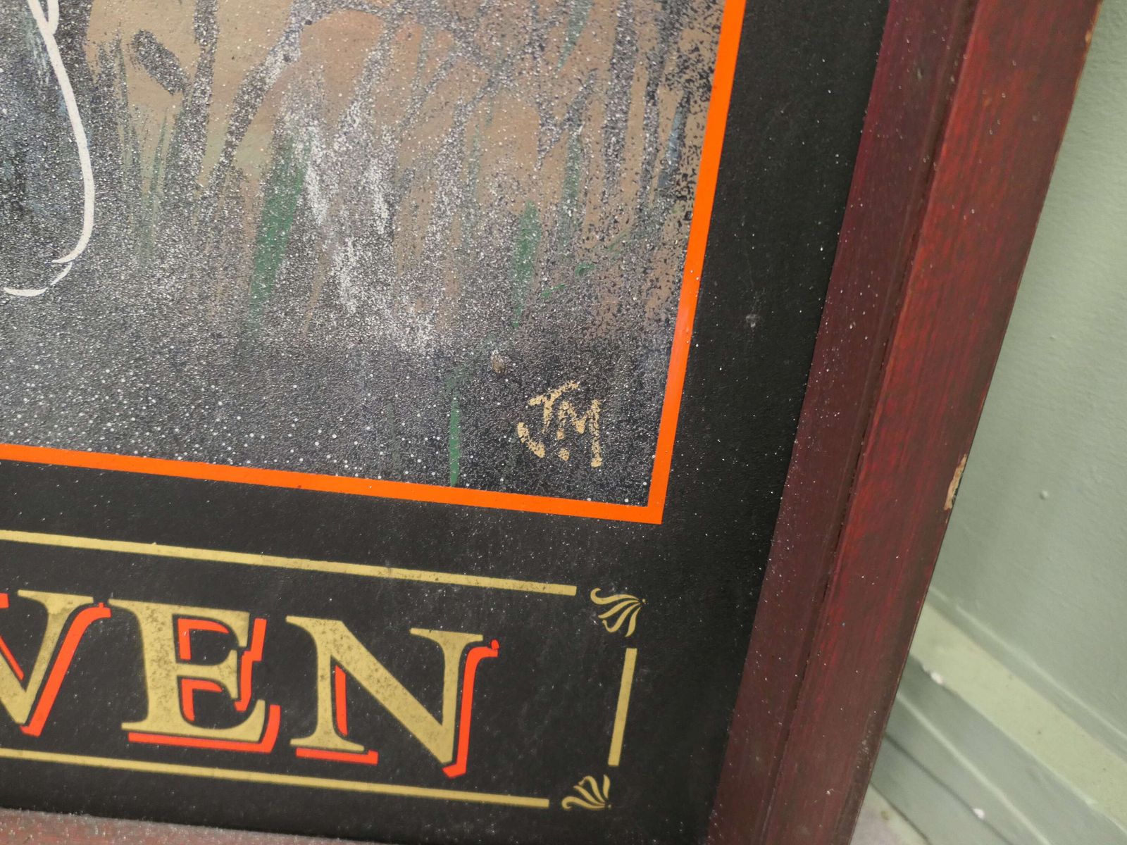 Wooden Iron Framed Hanging Pub Sign. The Raven, Signed This Is An Original Large And Heavy. photo furniture