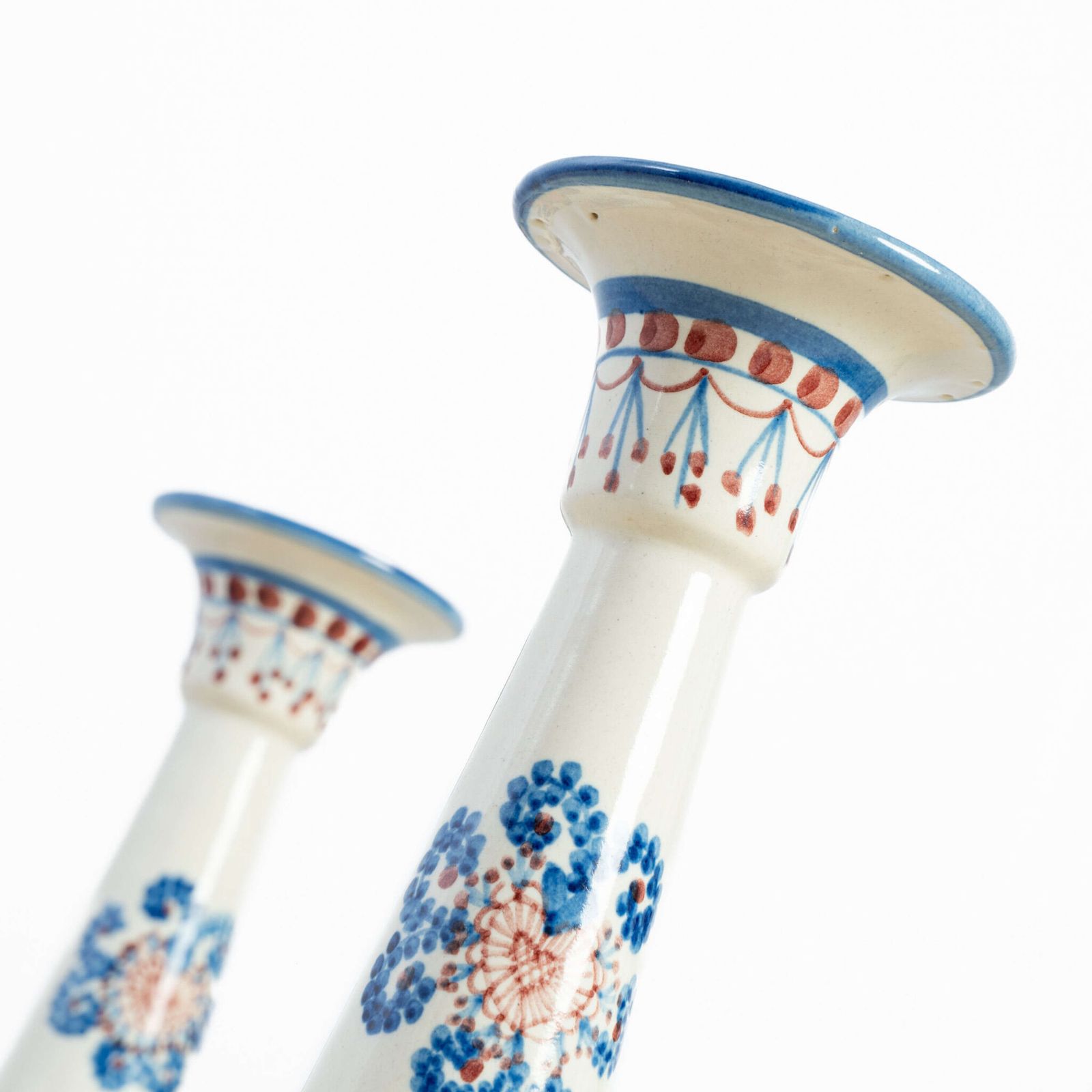 Pair Of Portuguese Hand Painted Ceramic Candlesticks. photo 113.0