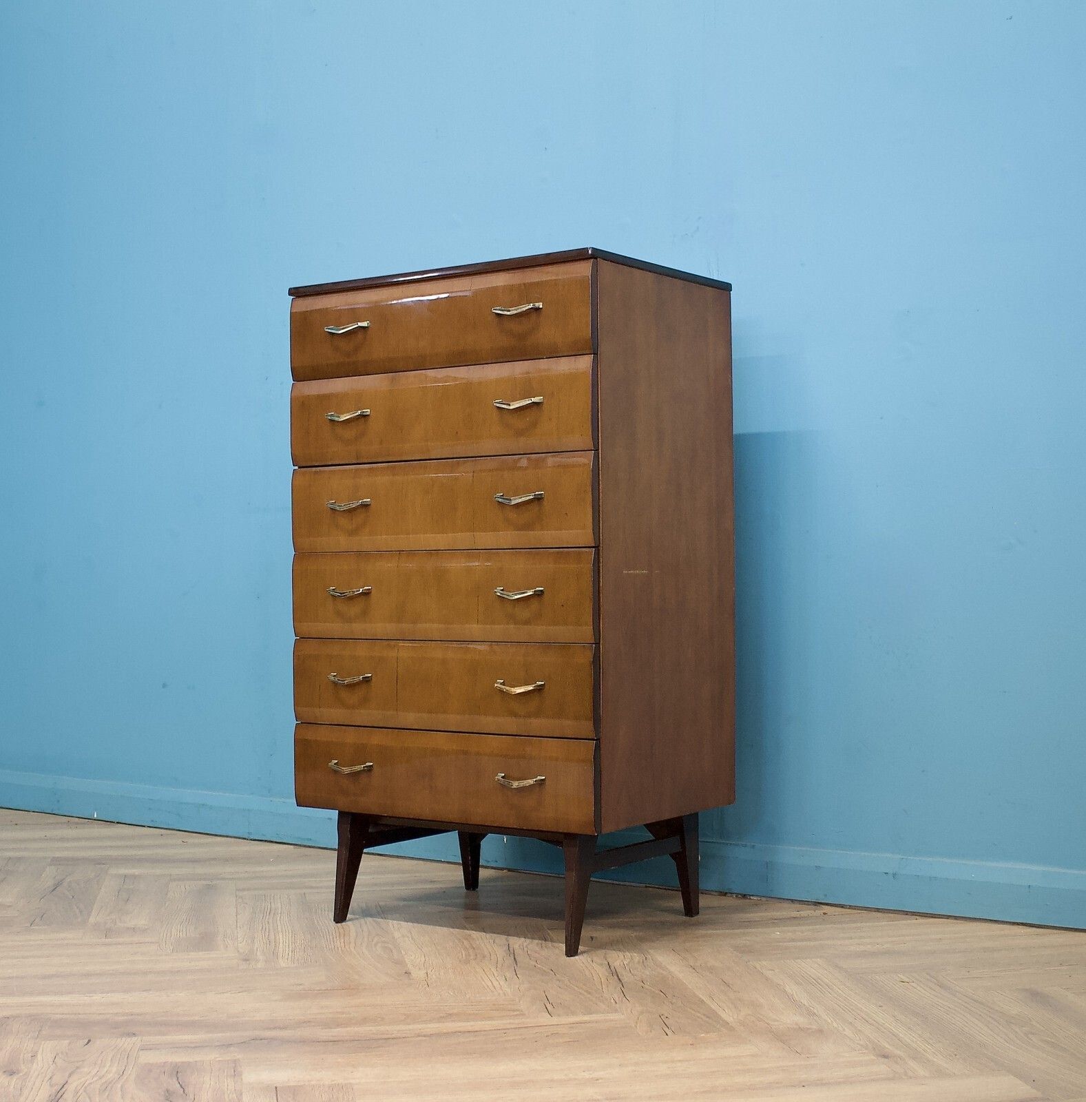 Mid Century Walnut Tallboy Chest Of Drawers From Meredew, 1960s #1796 photo for sale
