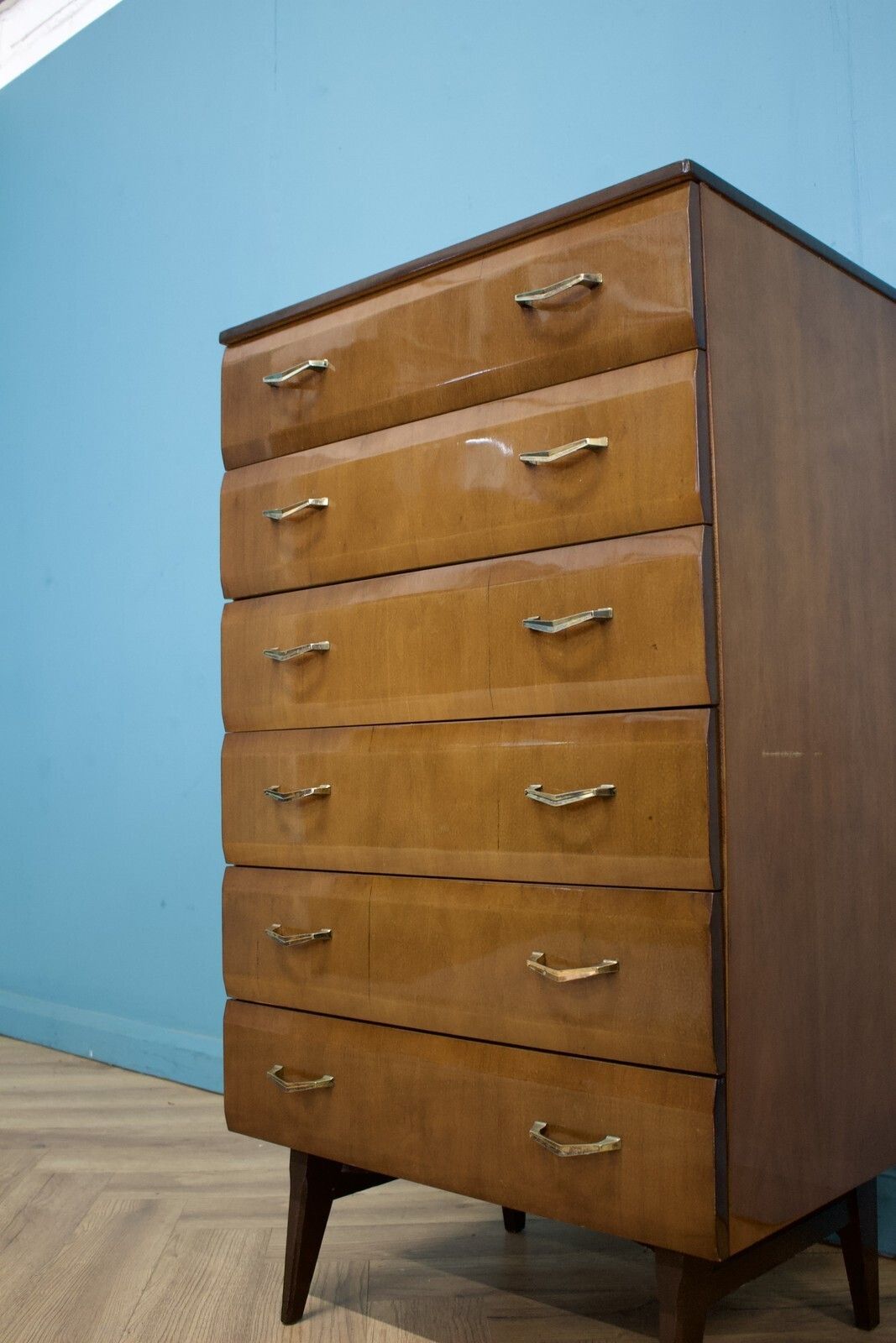 Mid Century Walnut Tallboy Chest Of Drawers From Meredew, 1960s #1796 photo 449.0