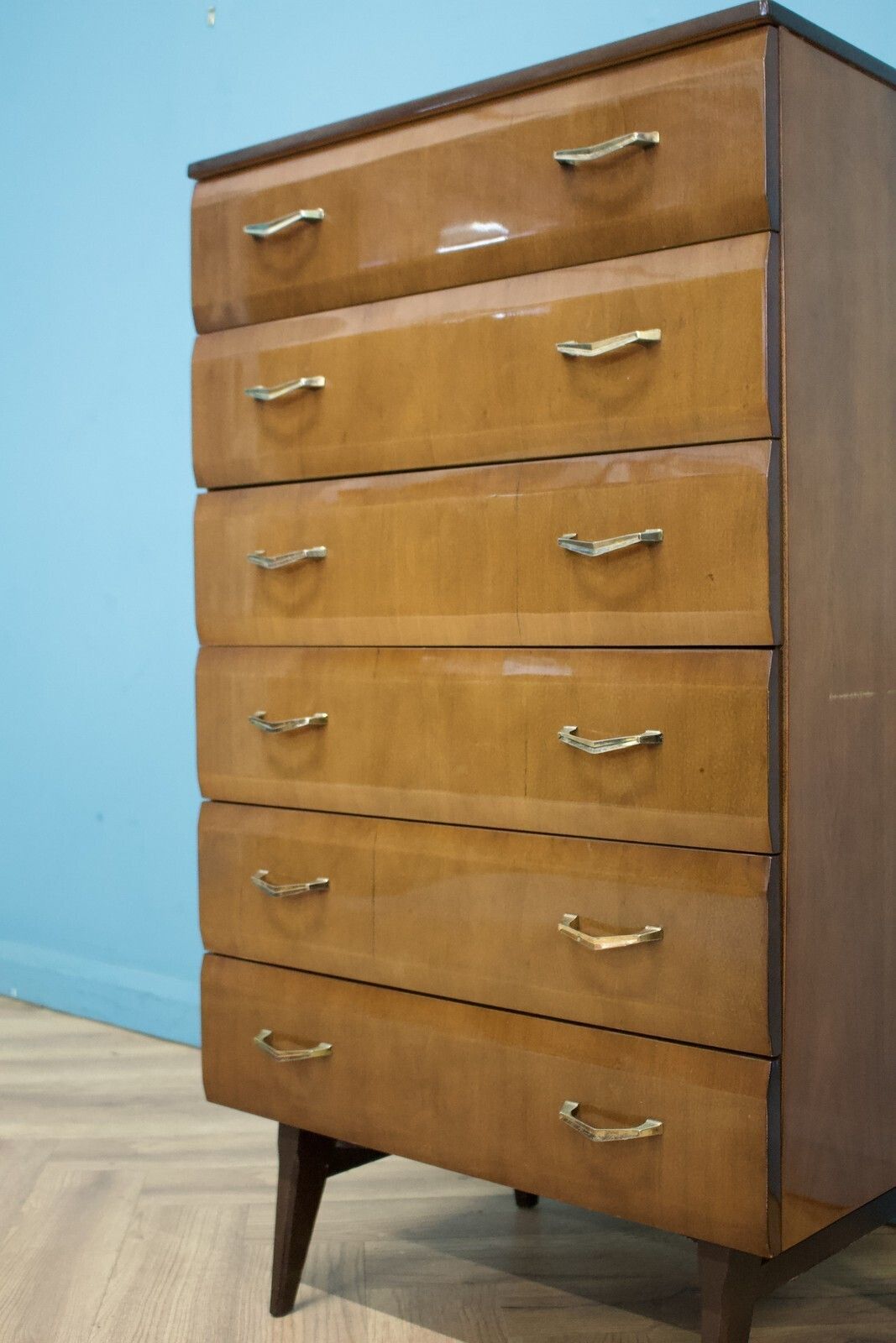 Mid Century Walnut Tallboy Chest Of Drawers From Meredew, 1960s #1796 photo vinterior