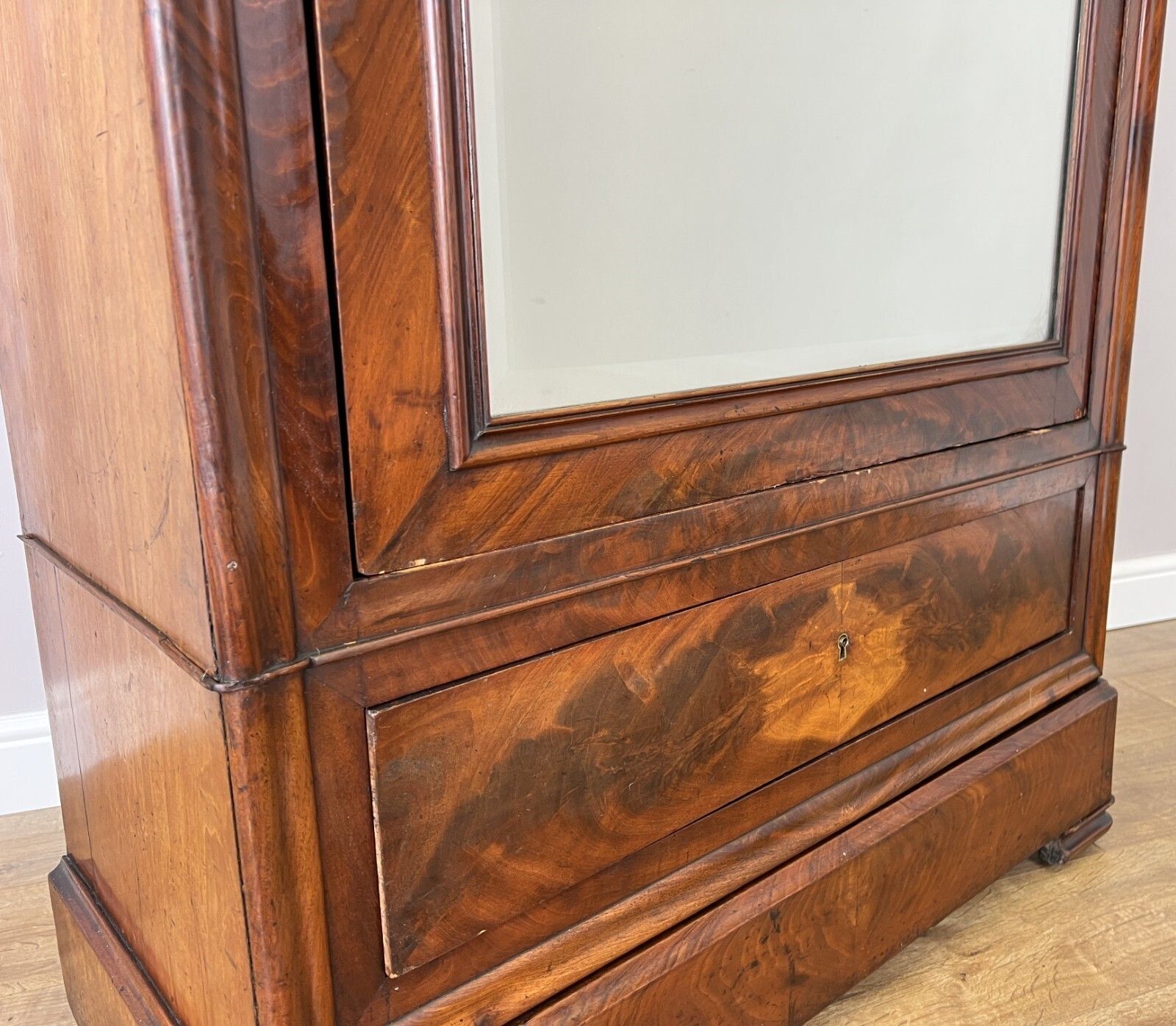 Furniture Wardrobe Antique French Style Mahogany Hidden Drawer Mirrored Armoire Lot 6148 photo