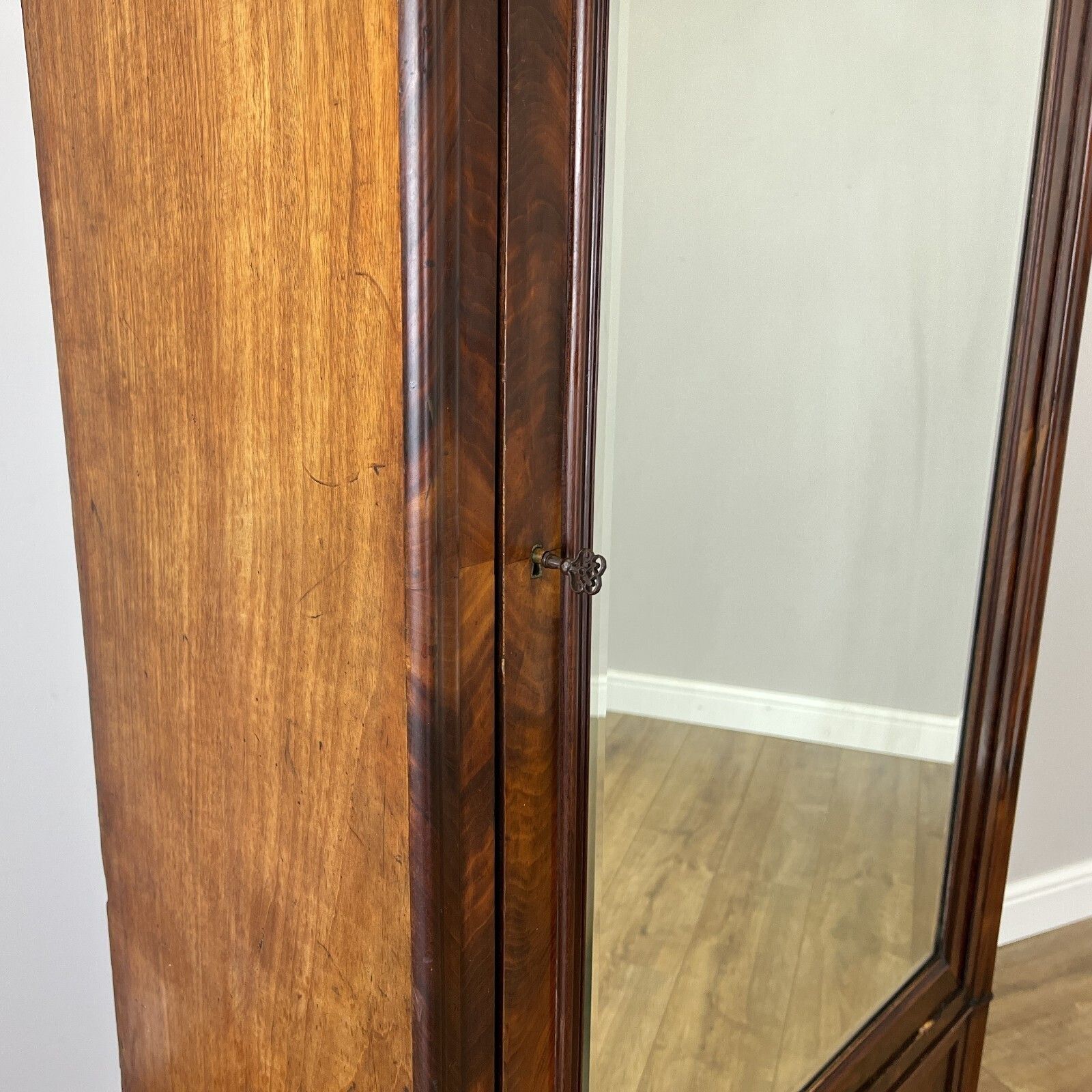 photo buy Wardrobe Antique French Style Mahogany Hidden Drawer Mirrored Armoire Lot 6148