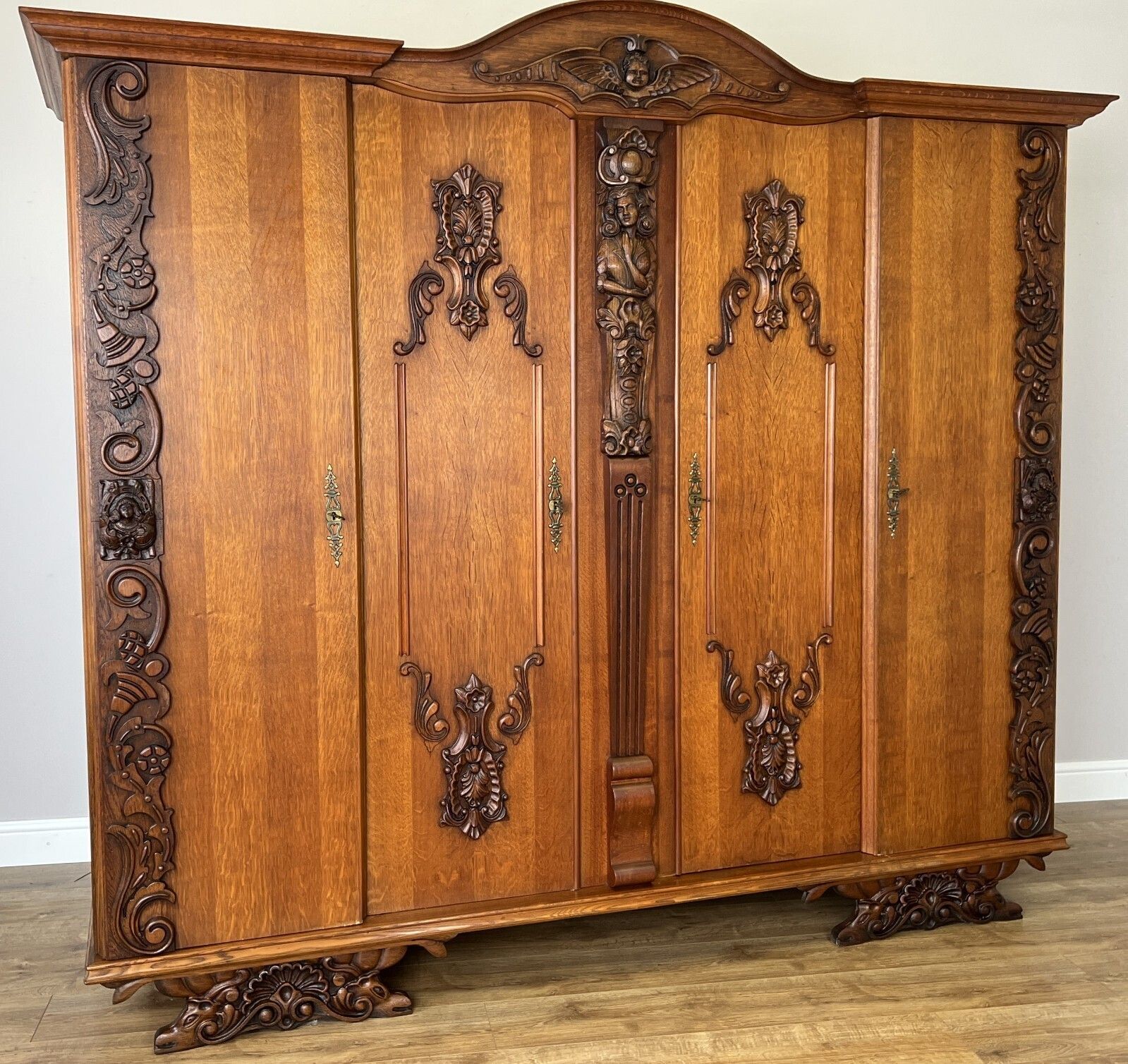 Wardrobe Vintage French Style Four Door Carved Armoire Cabinet Lot 6147 photo for sale