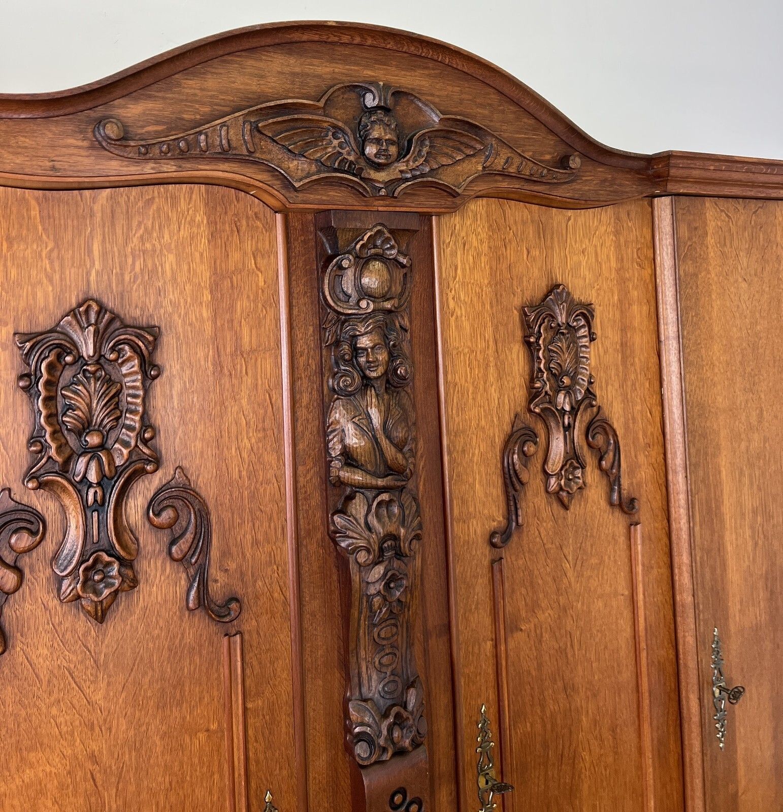 Furniture Wardrobe Vintage French Style Four Door Carved Armoire Cabinet Lot 6147 photo