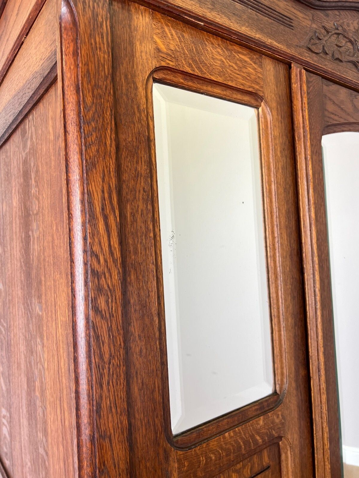 Wardrobe Antique French Oak Two Door Mirrored Carved Armoire Cabinet Lot 6144 photo buy