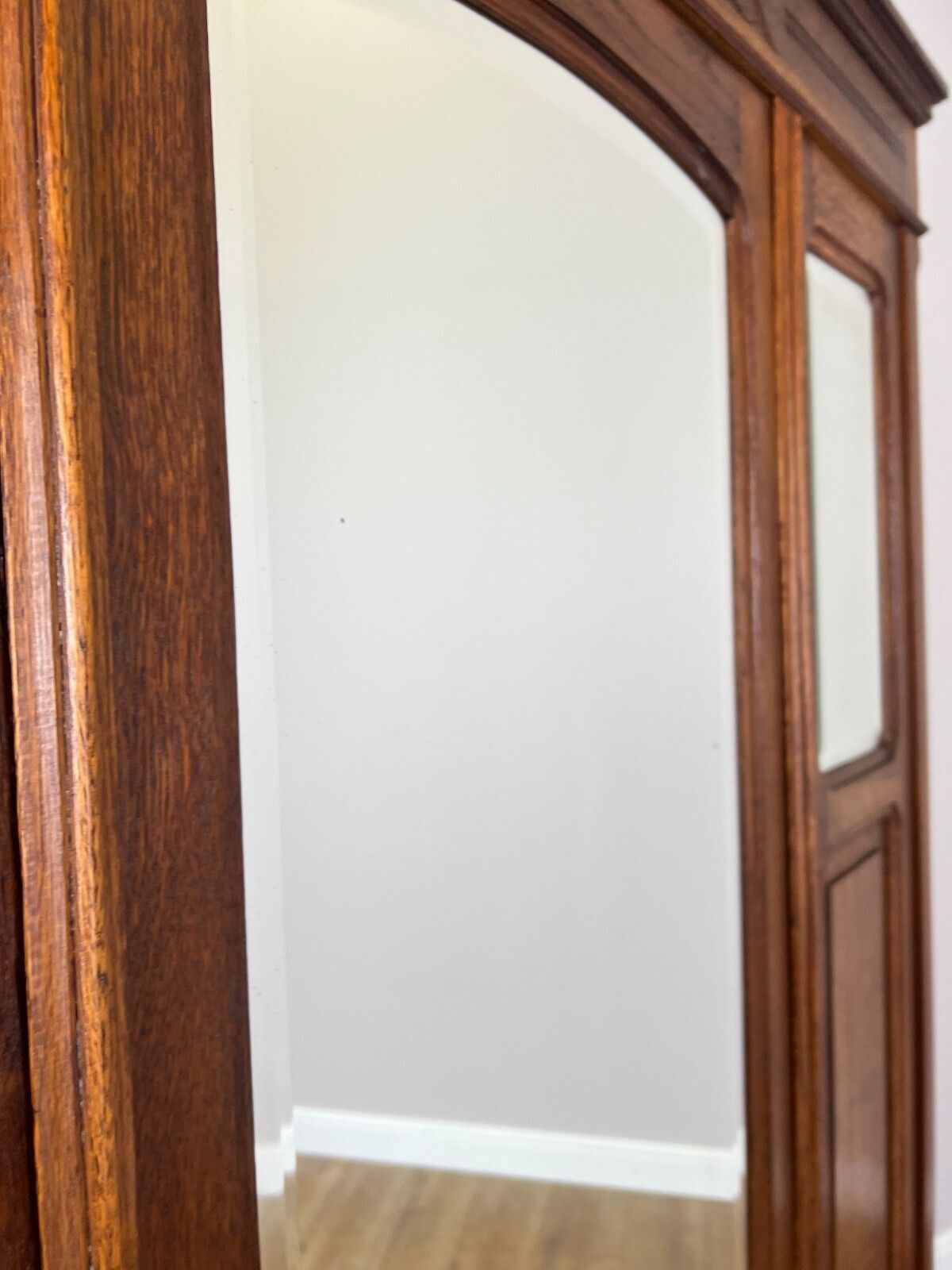Wardrobe Antique French Oak Two Door Mirrored Carved Armoire Cabinet Lot 6144 photo vintage