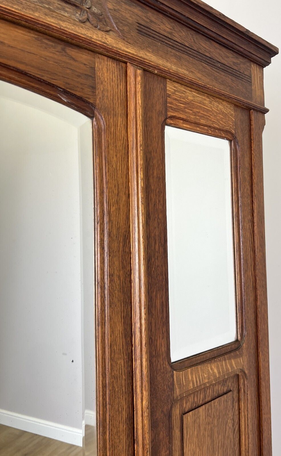 photo furniture Wardrobe Antique French Oak Two Door Mirrored Carved Armoire Cabinet Lot 6144