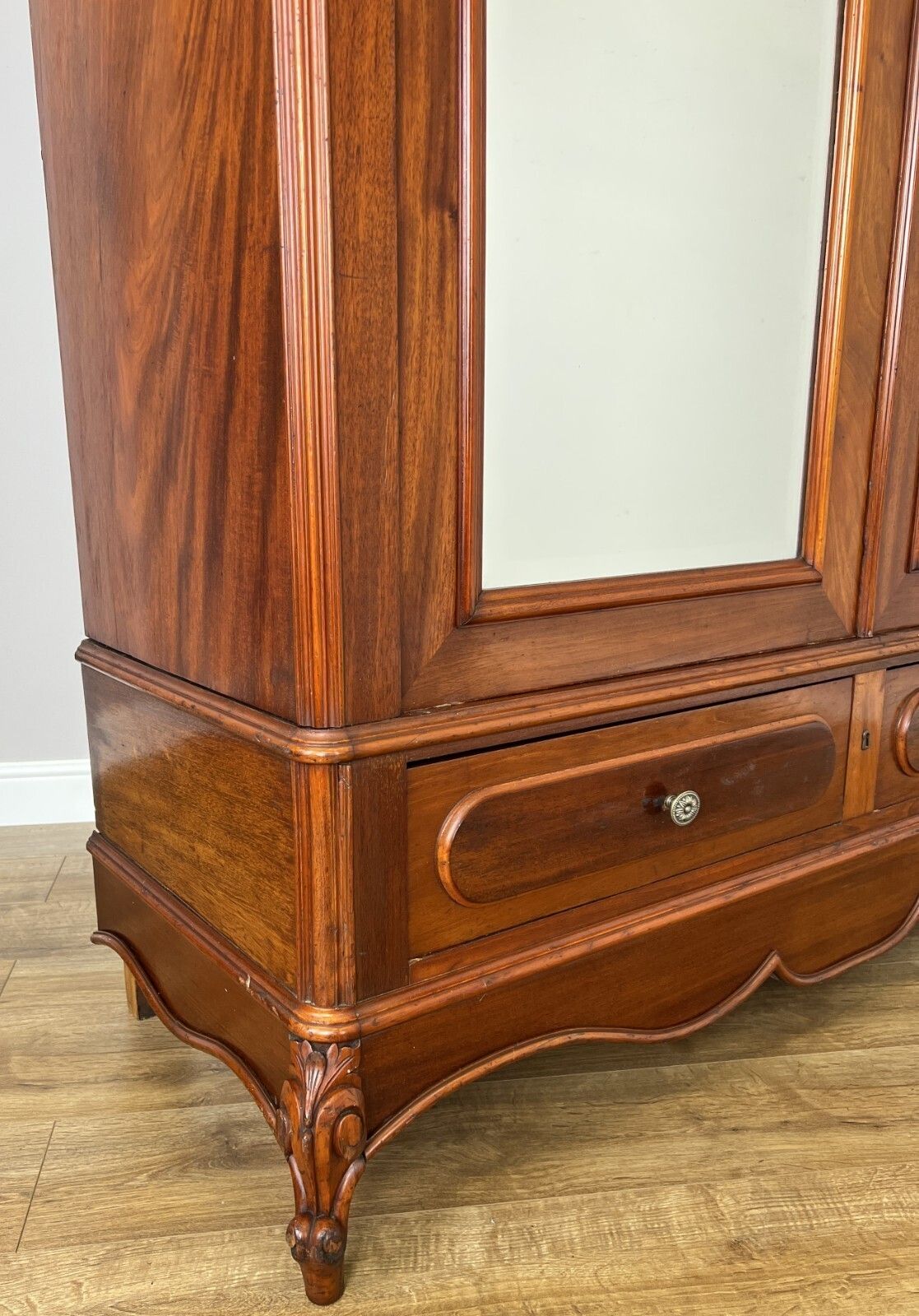 photo for sale Wardrobe Antique French Two Door Mahogany Mirrored Carved Armoire Lot 6152