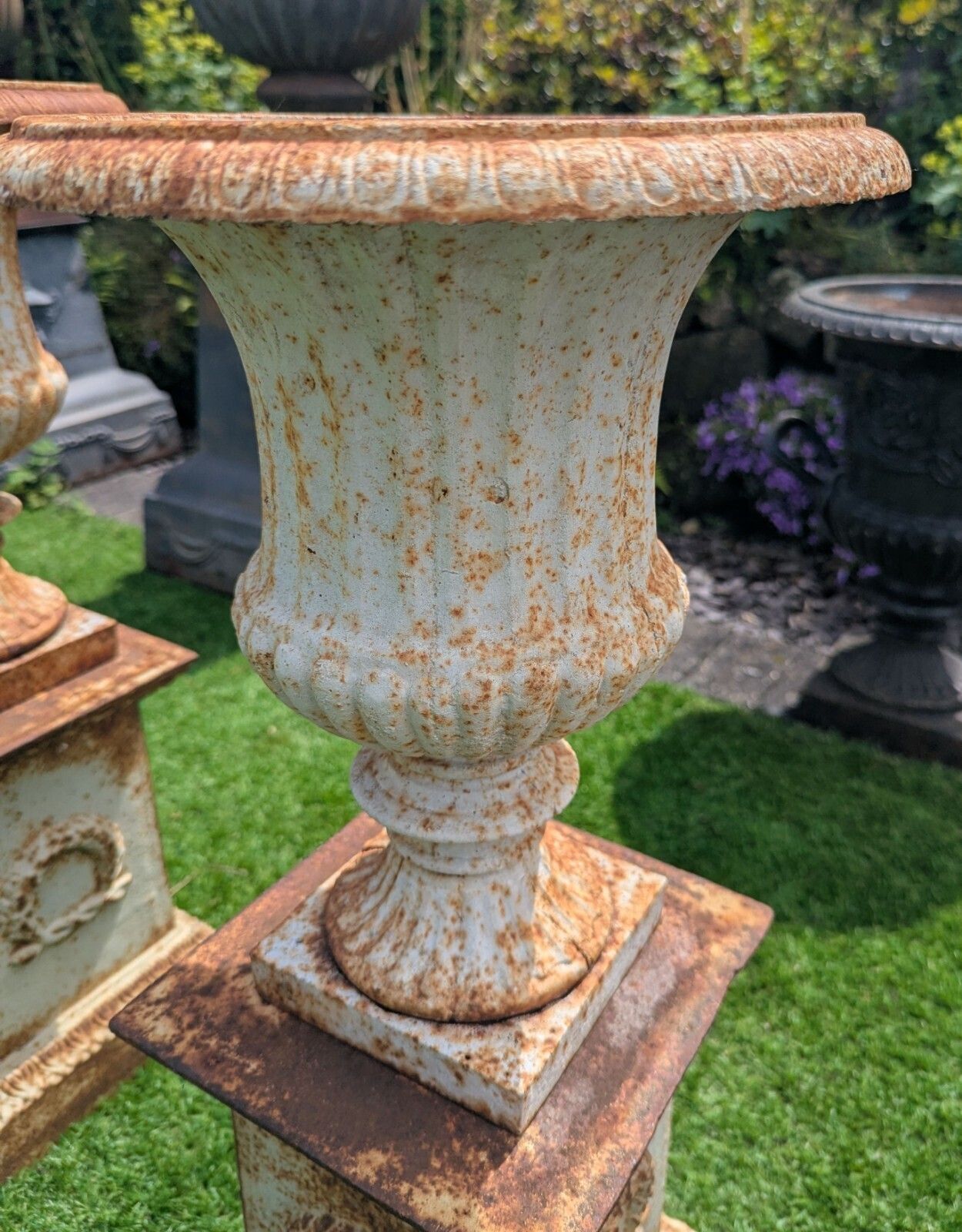 Vintage 20th Century Small Cast Iron Campana Urns photo buy