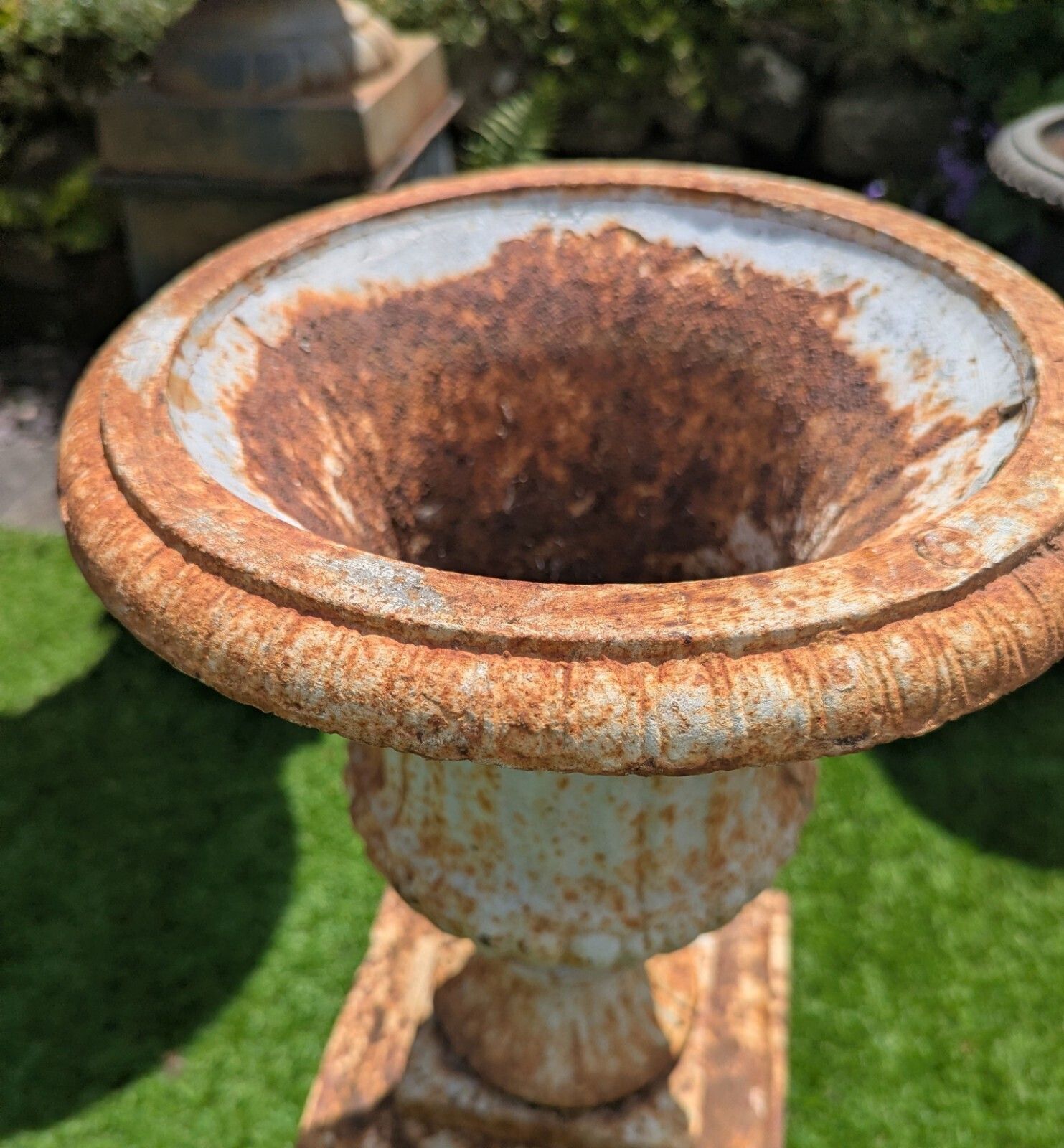 Vintage 20th Century Small Cast Iron Campana Urns photo vintage
