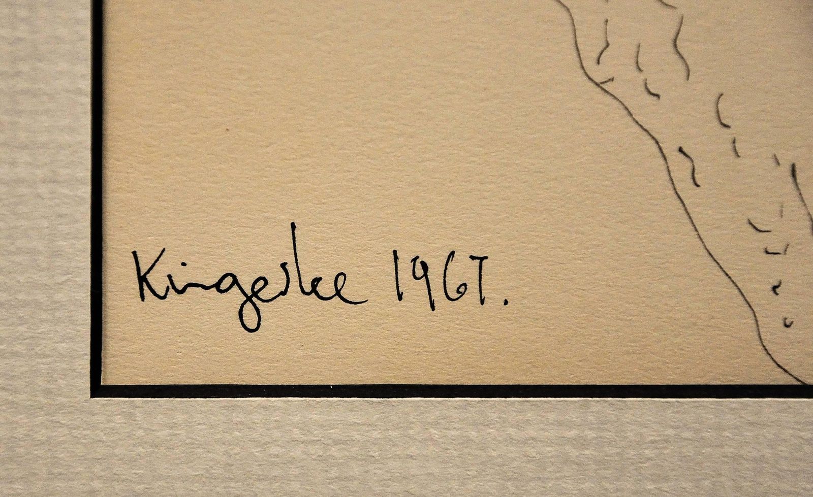 John Kingerlee, geb. 1936. Iers. John, A Self Portrait. Ingelijste moderne Britse mid-century tekening in inkt op papier, Flower Power, gedateerd 1967. photo for sale