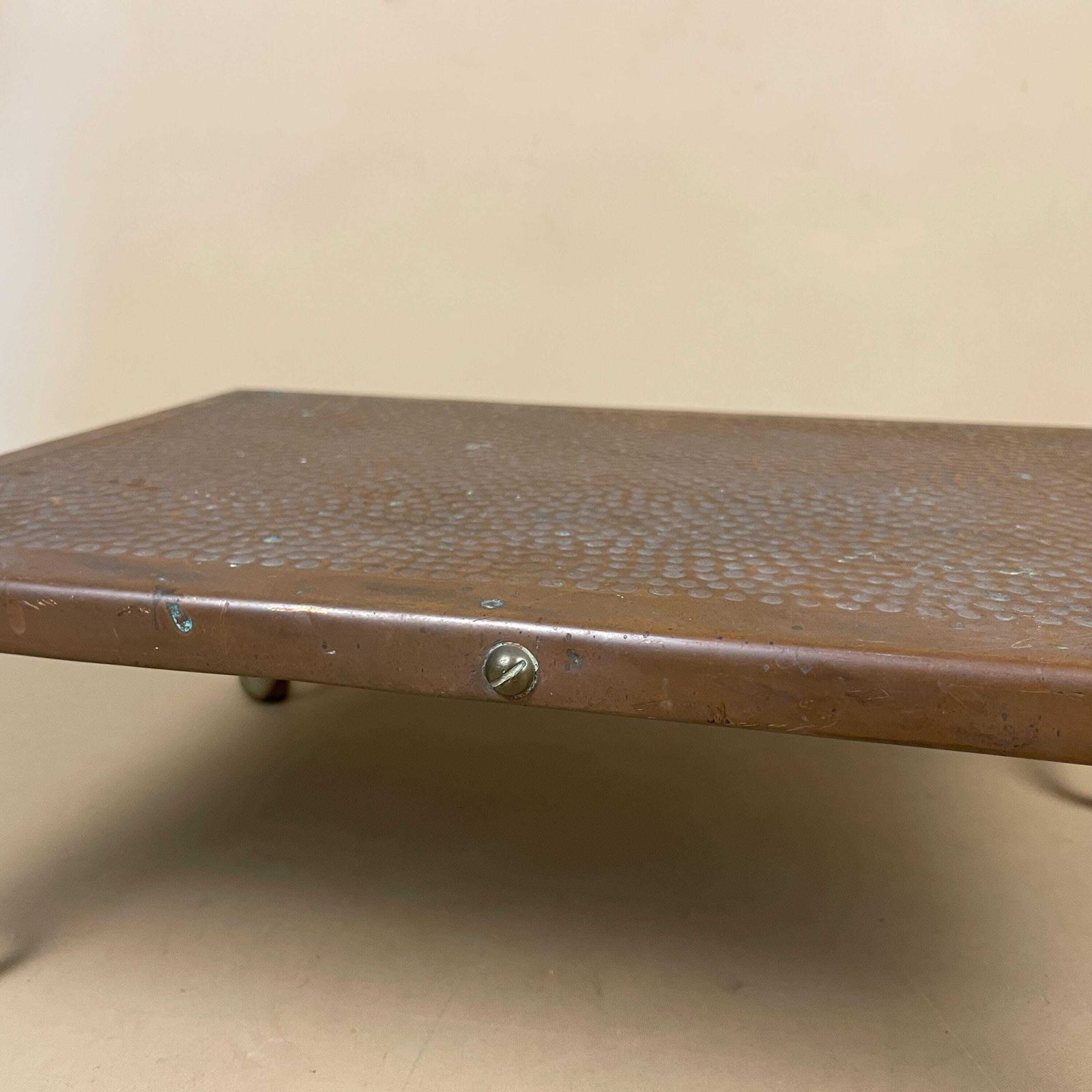 Antique Copper Trivet Rectangular Brass Legs Pot Stand Cottage Farmhouse Kitchen Decor Rustic Display photo vintage