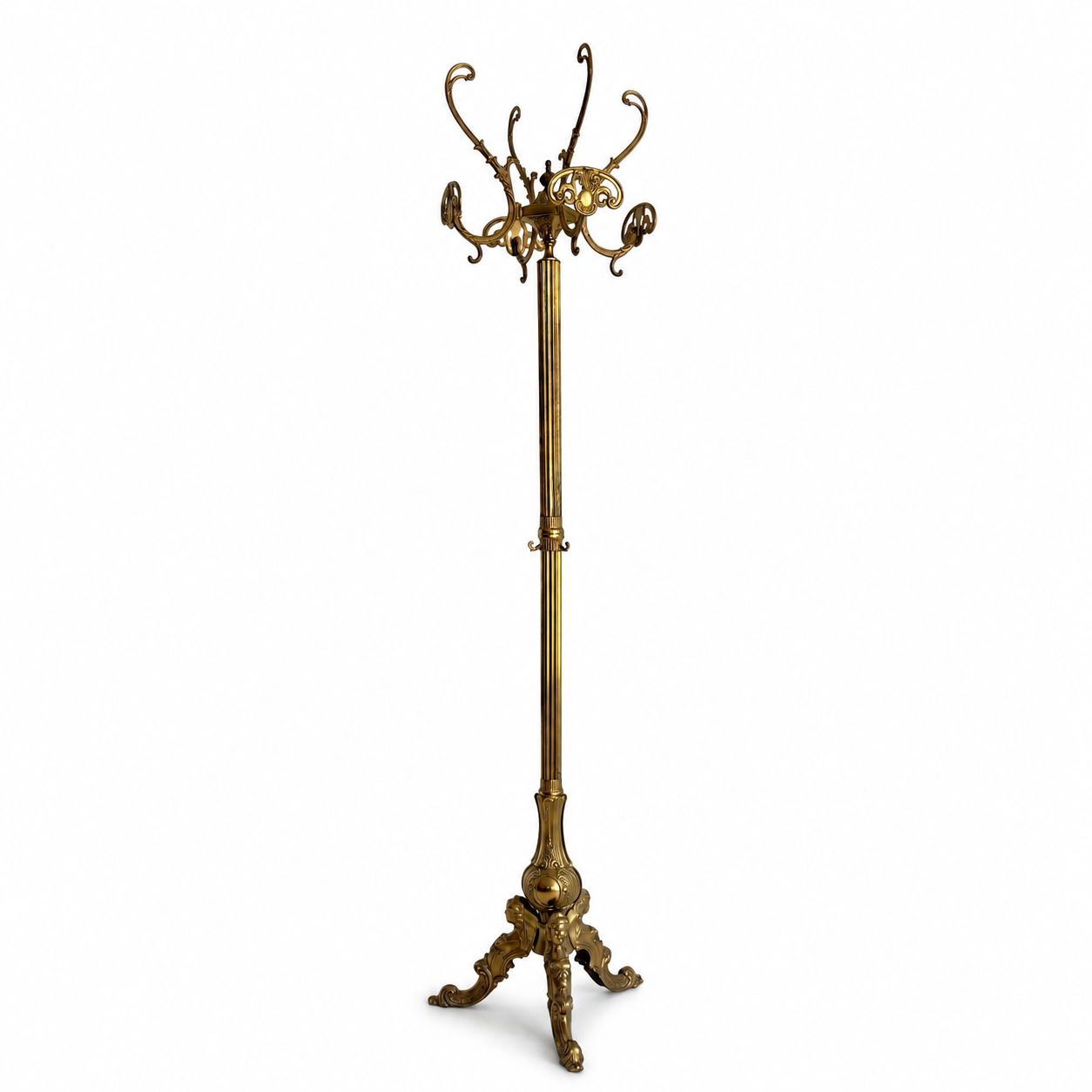 Vintage Italian Gold Coat Rack With Rotating Crown, Ornate Hall Tree, 1960s