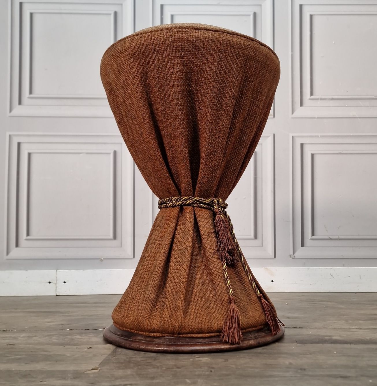 Vintage Drum Stool Upholstered Hourglass Side Bohemian Seat   Retro Mid Century photo for sale