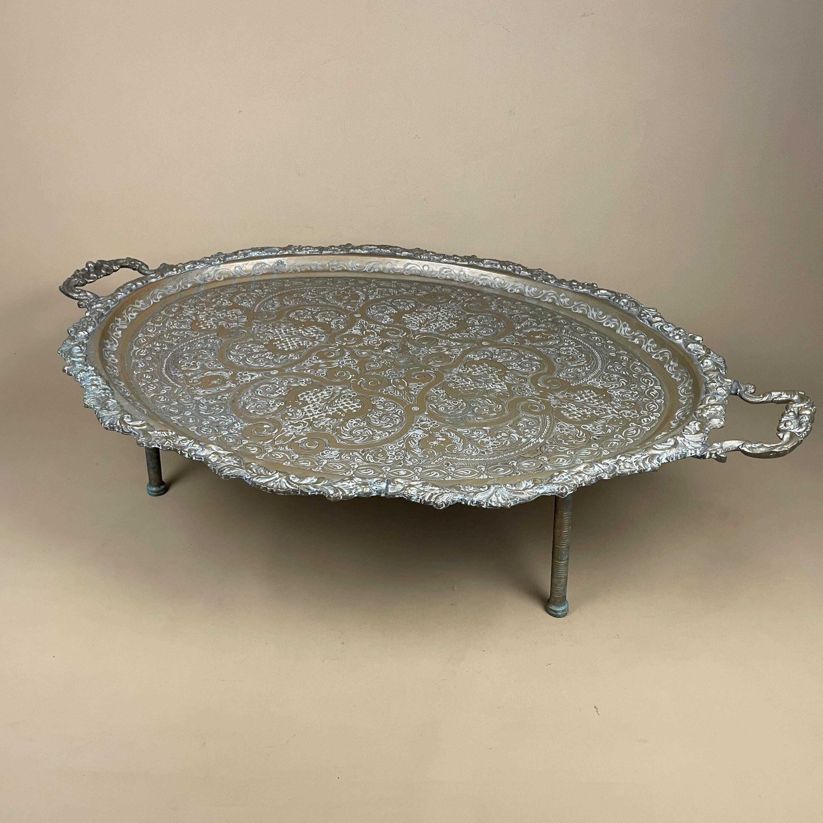Large Ornate Serving Tray Footed Silverplate Butler Tea Platter With Handles Antique Hollywood Regency Centerpiece Home Decor