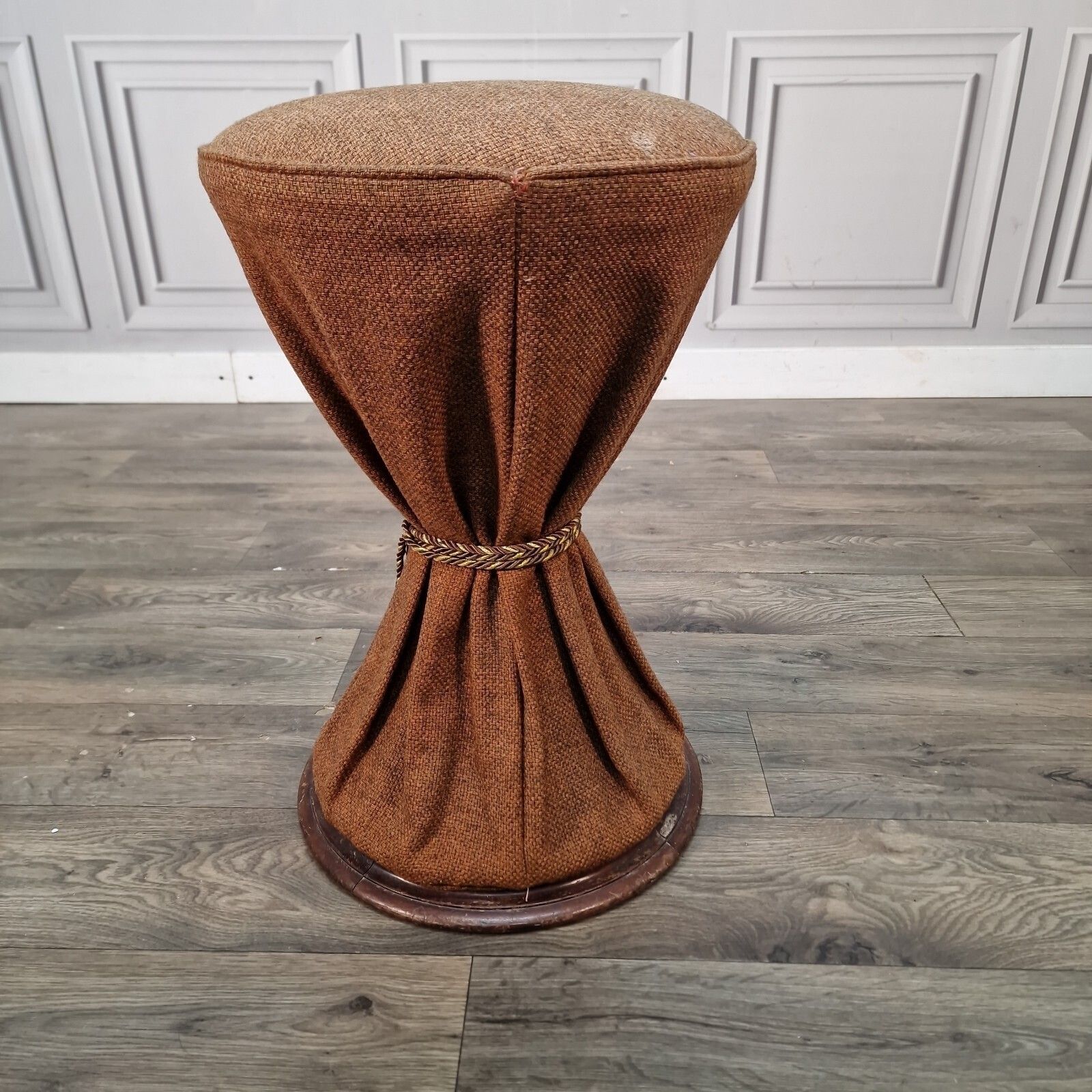 photo buy Vintage Drum Stool Upholstered Hourglass Side Bohemian Seat   Retro Mid Century