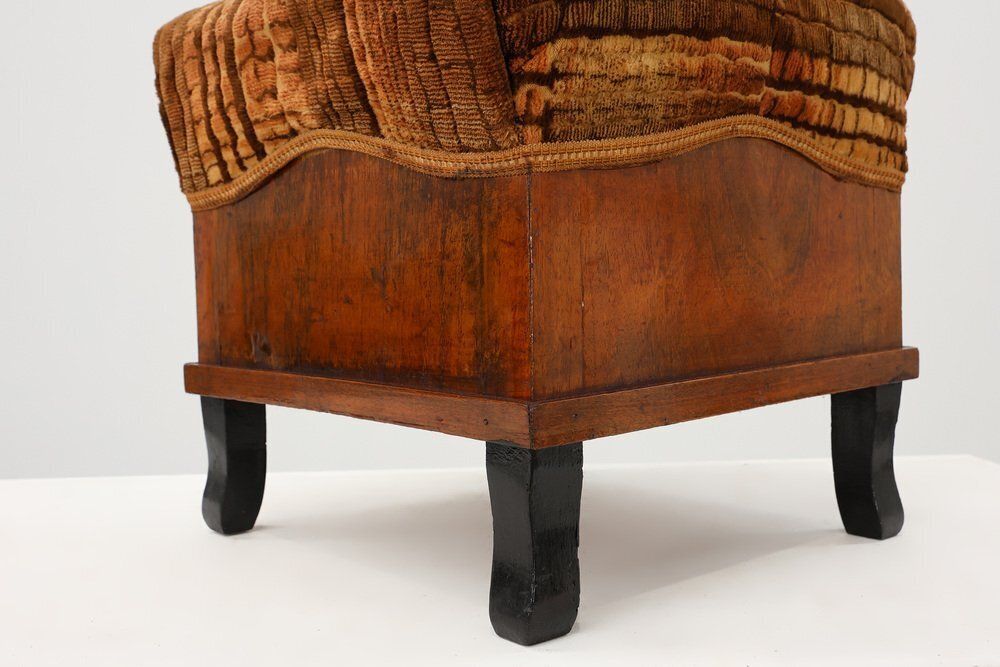 Art Deco Walnut Ottoman With Velvet Upholstery Italy 1920s photo buy