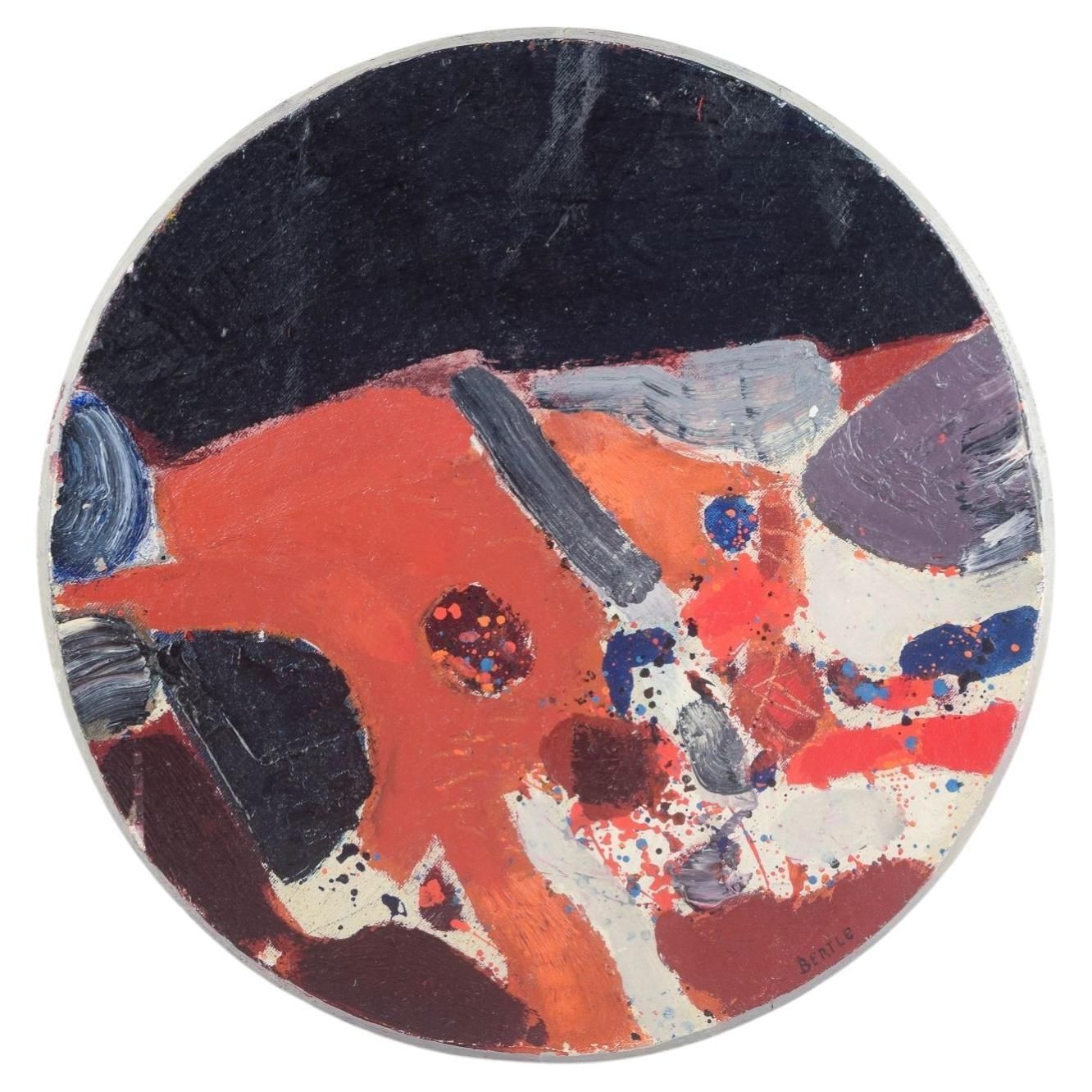 Lars Bertle. Olieverf op doek op houten paneel. Expressief abstract werk