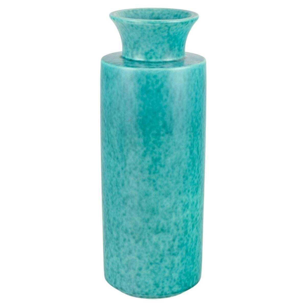 Wilhelm Kåge voor Gustavsberg. Turquoise geglazuurde stoneware vaas, ca. jaren 1940.
