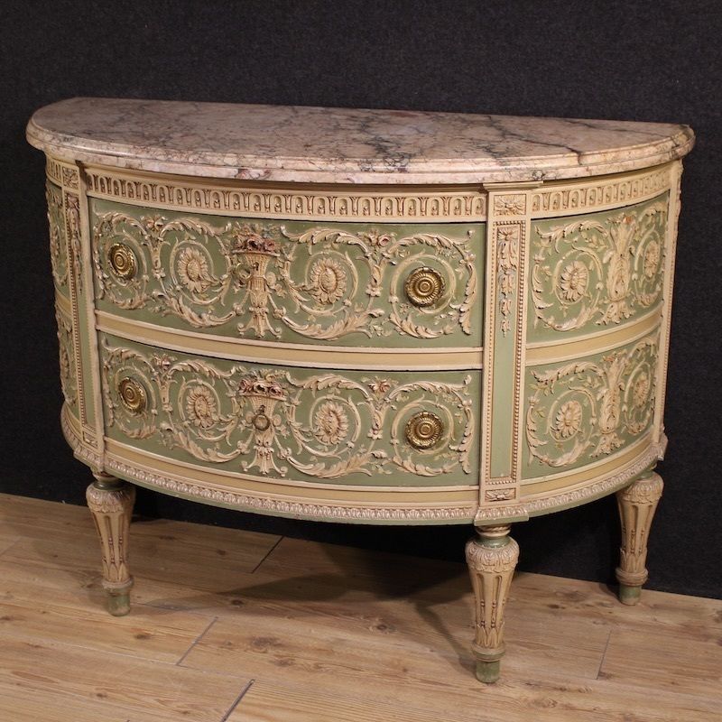 Italian Half Moon Commode In The Bonzanigo Style, Louis XVI, 20th Century
