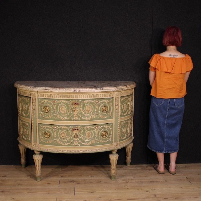 Commode demi-lune de style Bonzanigo, Louis XVI, XXe siècle, Italie photo Mobilier
