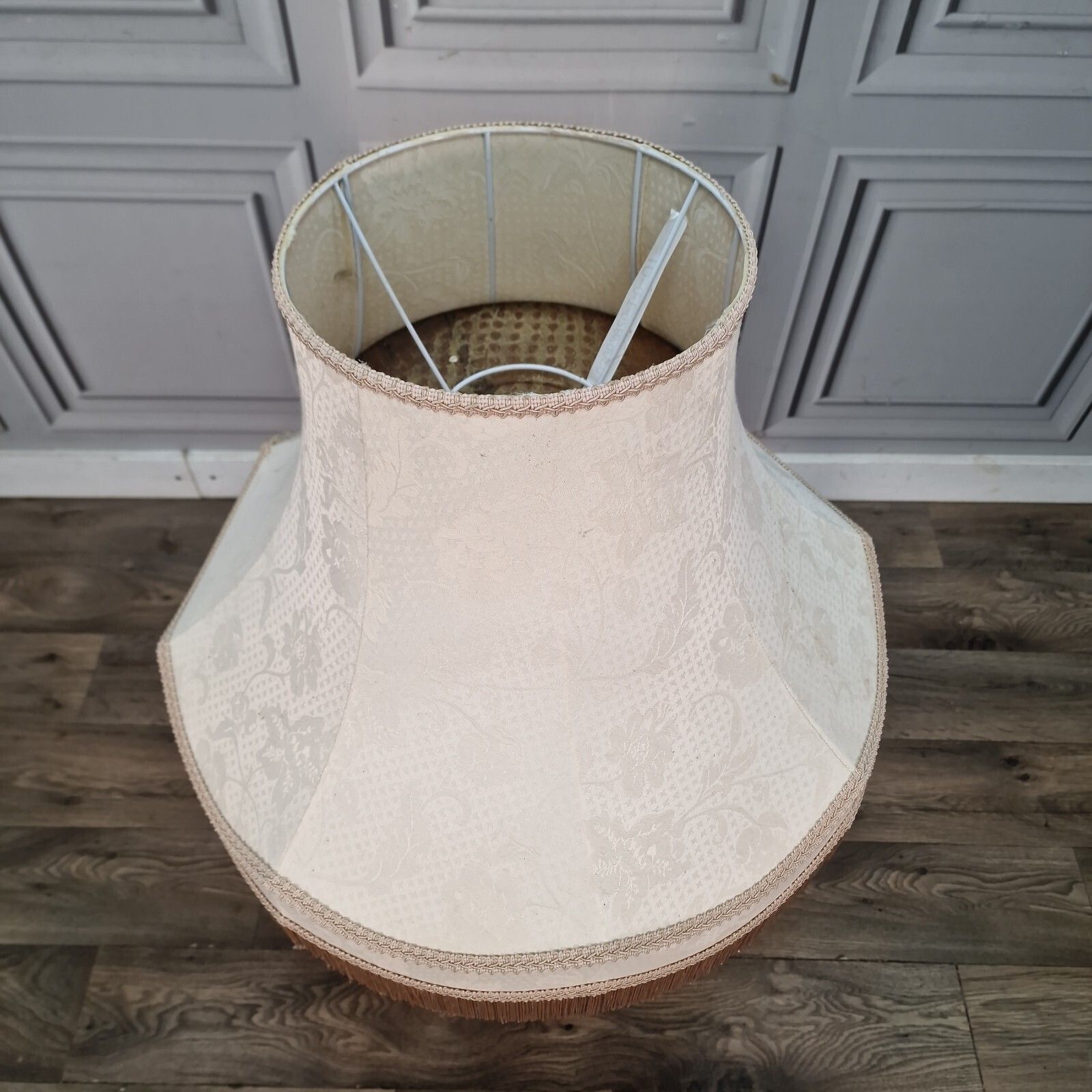 Vintage Large Lampshade   Fringe Trim Fabric Standard Lamp Light Shade   Retro photo furniture