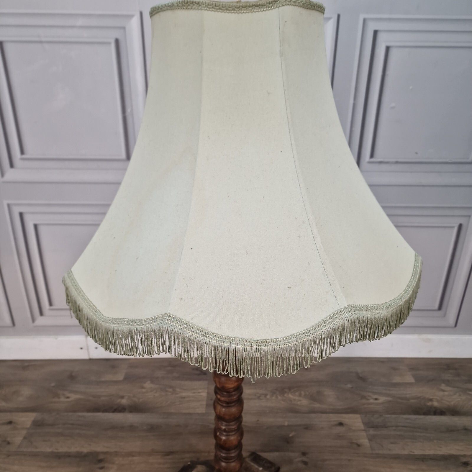 Vintage Large Lampshade   Fringe Trim Fabric Standard Lamp Light Shade   Retro photo Lighting