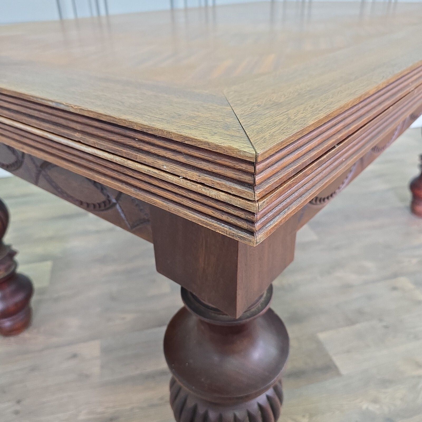 Antique Walnut Dining Table   Large Extending Parquetry Top   Solid Wood Carved photo buy