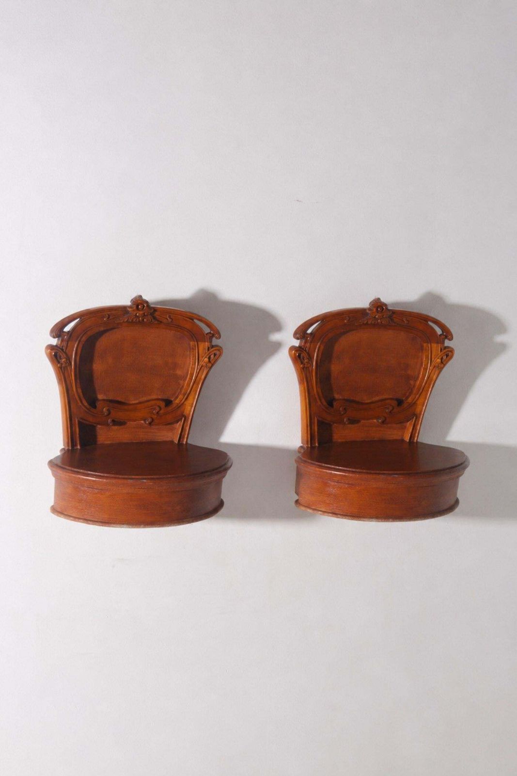 Italian Art Deco Era Wall Mounted Bedside Tables With Floral Inlays photo for sale