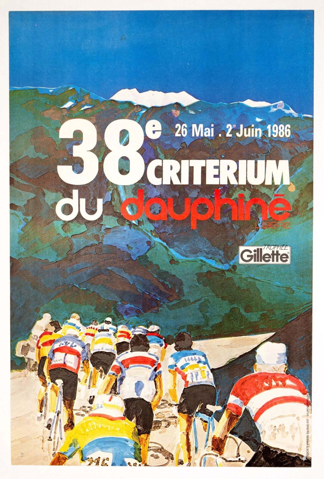 Vintage wielrenposter Critérium Du Dauphiné Libéré 1986, lithografie