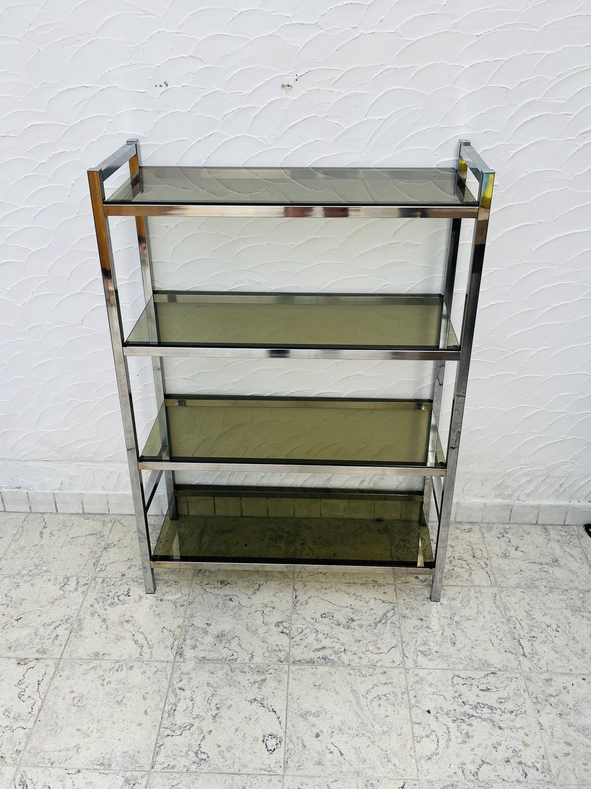 Chrome And Smoked Glass Designer Shelf In Italian Style From The 1970s photo furniture