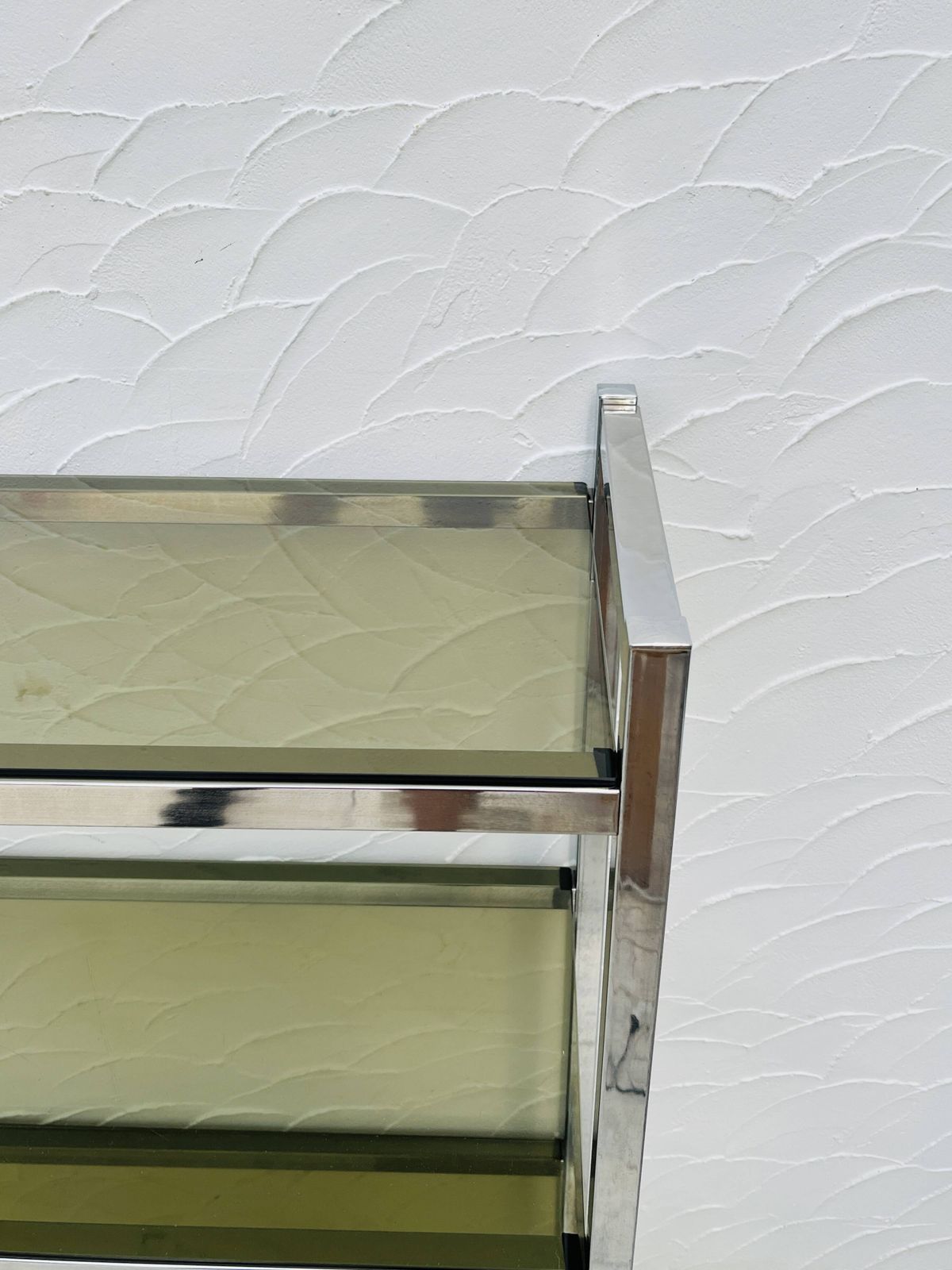 Chrome And Smoked Glass Designer Shelf In Italian Style From The 1970s photo 340.8
