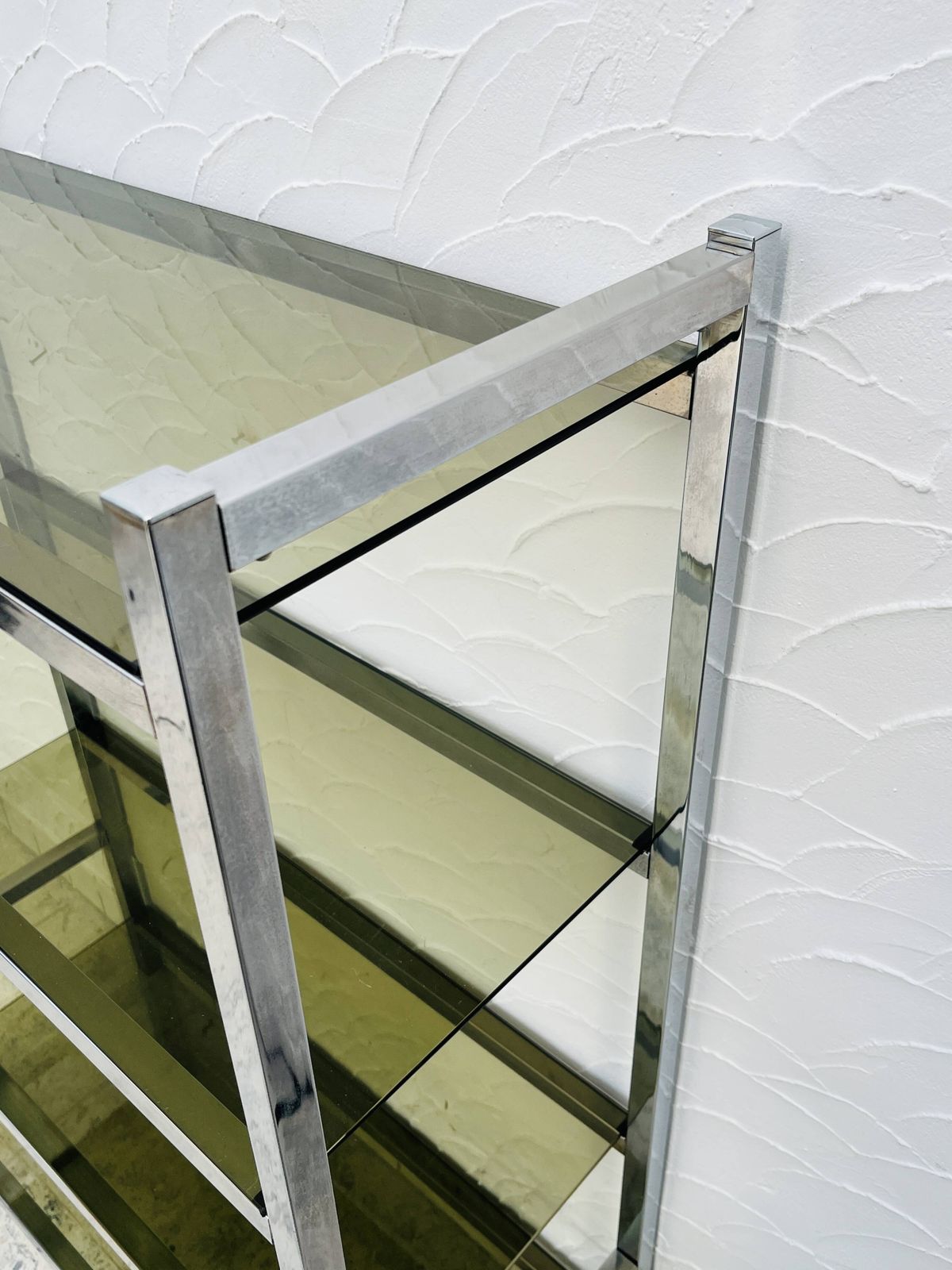 Chrome And Smoked Glass Designer Shelf In Italian Style From The 1970s photo vinterior