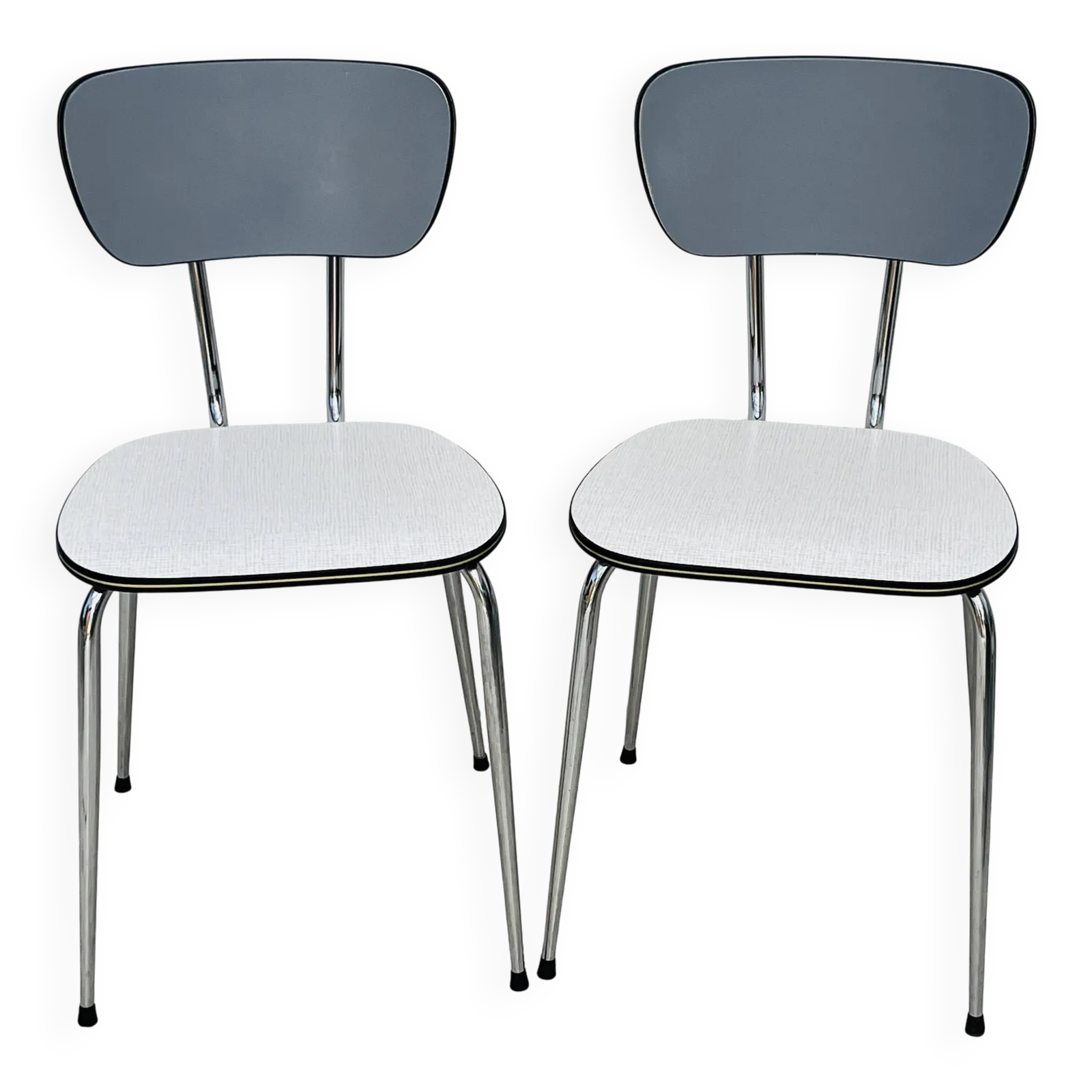 Set van twee vintage stoelen in grijs en chroom Formica